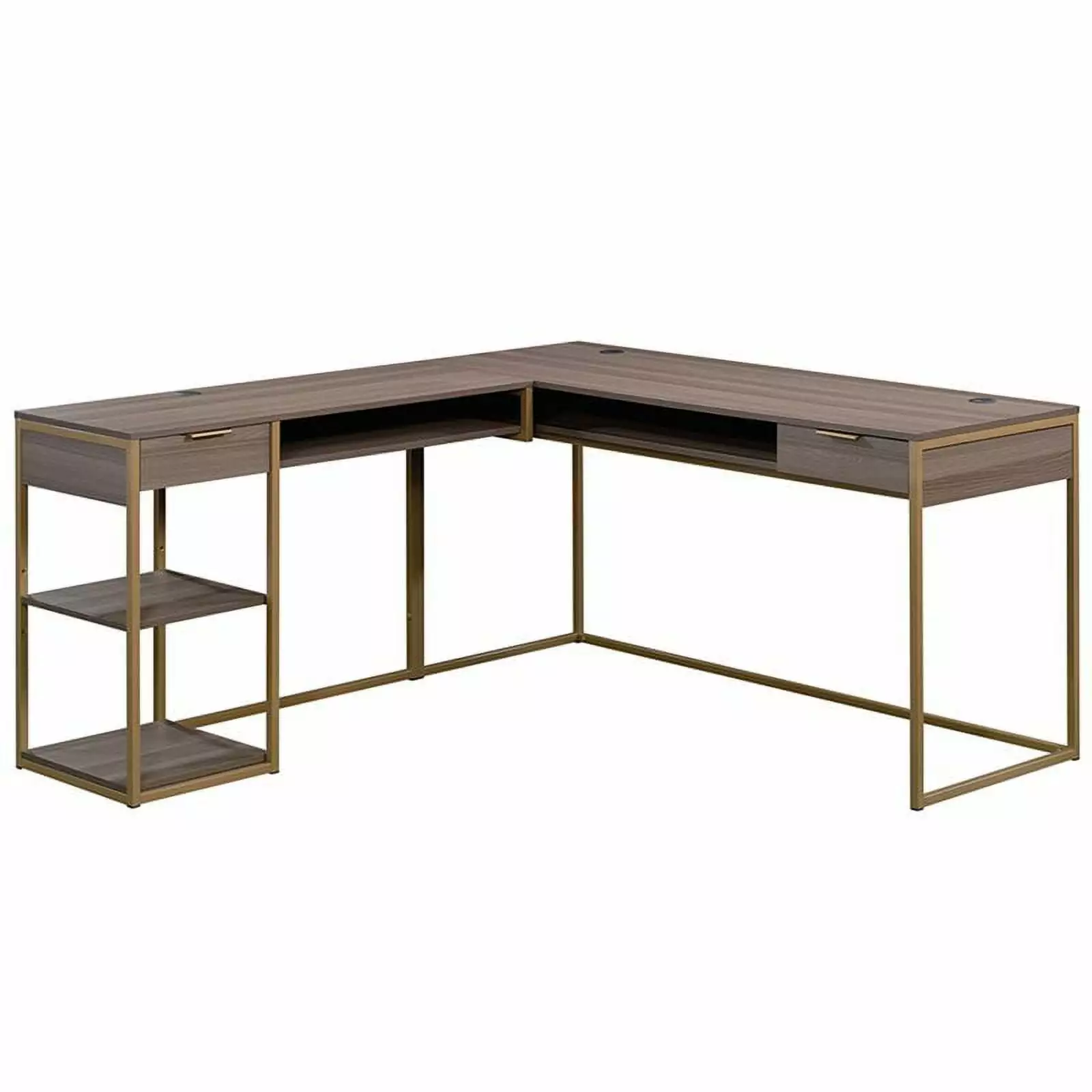Pemberly Row L Shaped Writing Desk Diamond Ash and Gold Corner Workstation