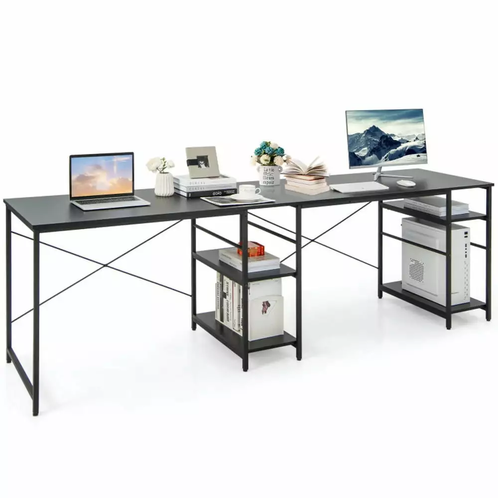 Resenkos L Shaped Computer Desk 4 Storage Shelves and Cable Holes Black
