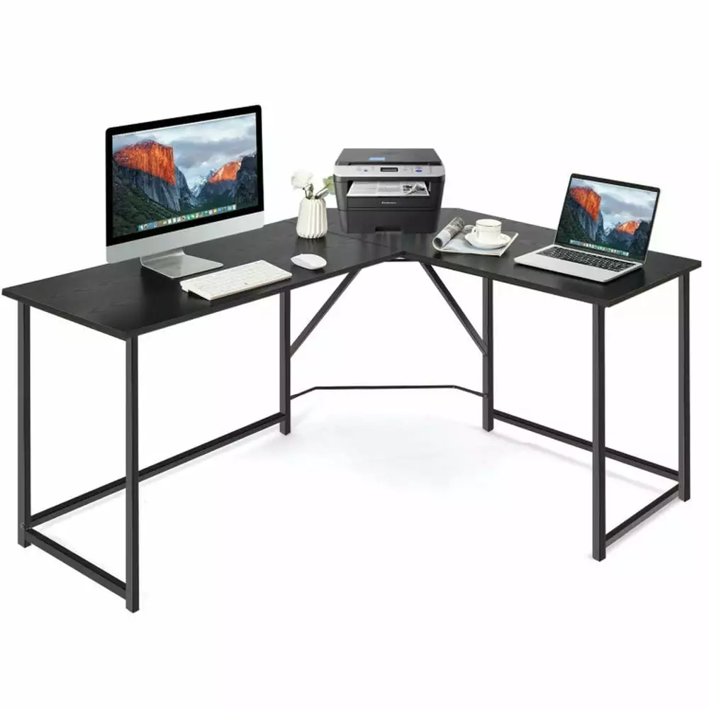 Resenkos L Shaped Corner Home Office Computer Desk Black Gaming Study Desk