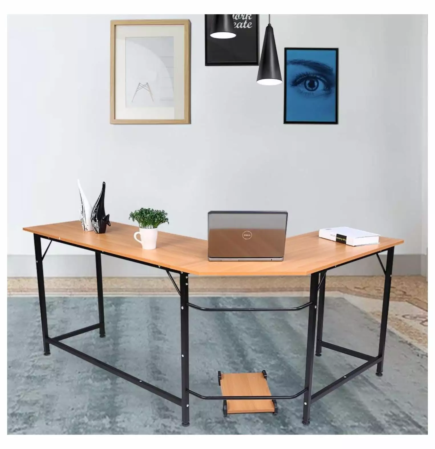 Rongfun L Shaped Desk Office Computer Desk Corner Gaming Table CPU Stand