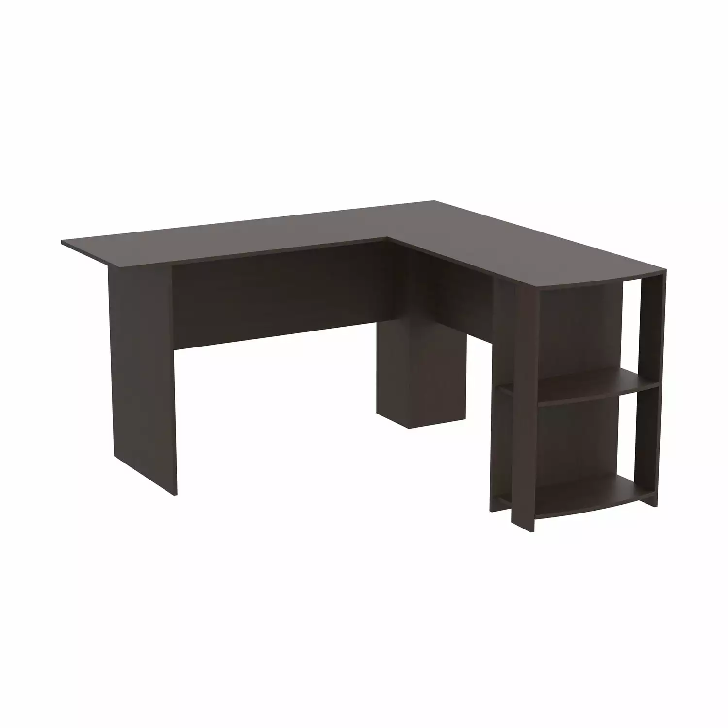 S & Co. L-Shaped Computer Desk 55 Inch 2 Shelves Cappuccino Finish