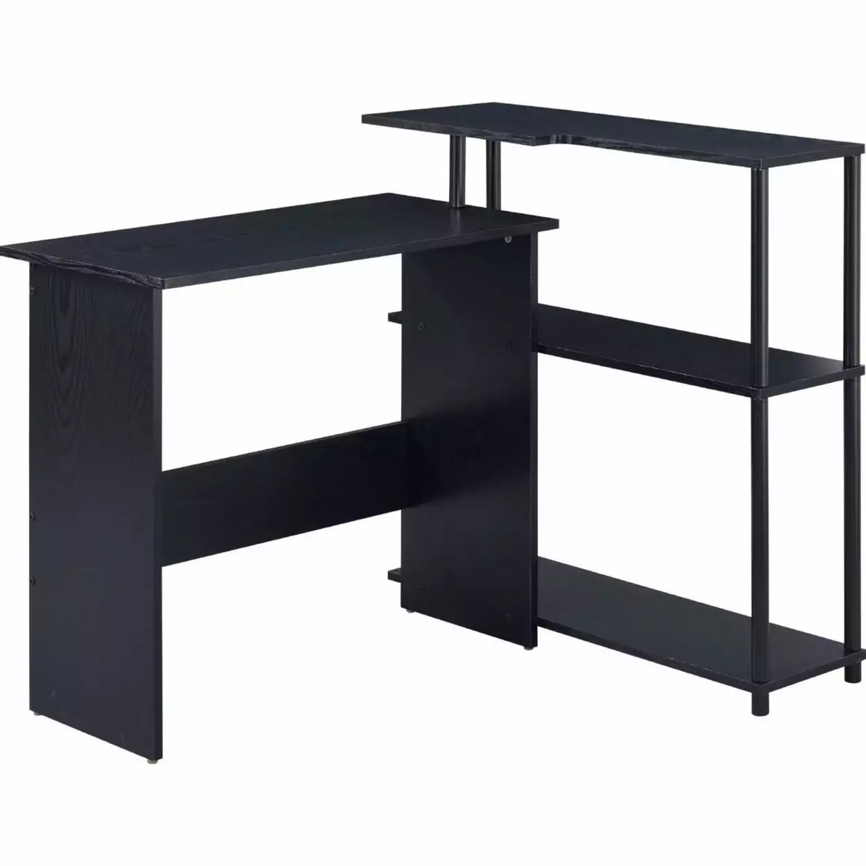 L Shaped Writing Desk 3 Tier Wooden Shelves Black Saltoro Sherpi Home Office Desk