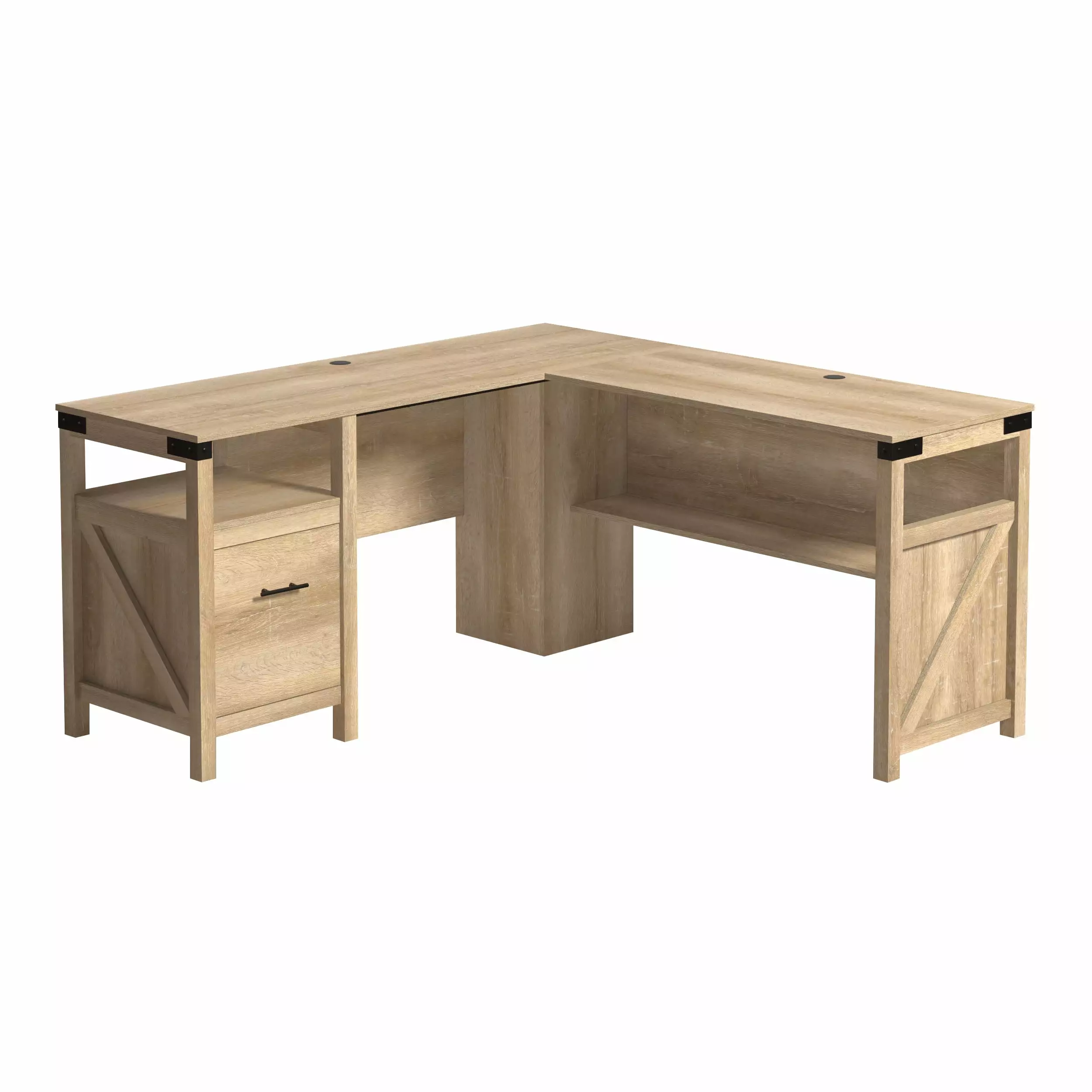 Sauder 427328 Bridge Acre Rustic Farmhouse L-Desk Orchard Oak Finish - Vintage Home Office Desk