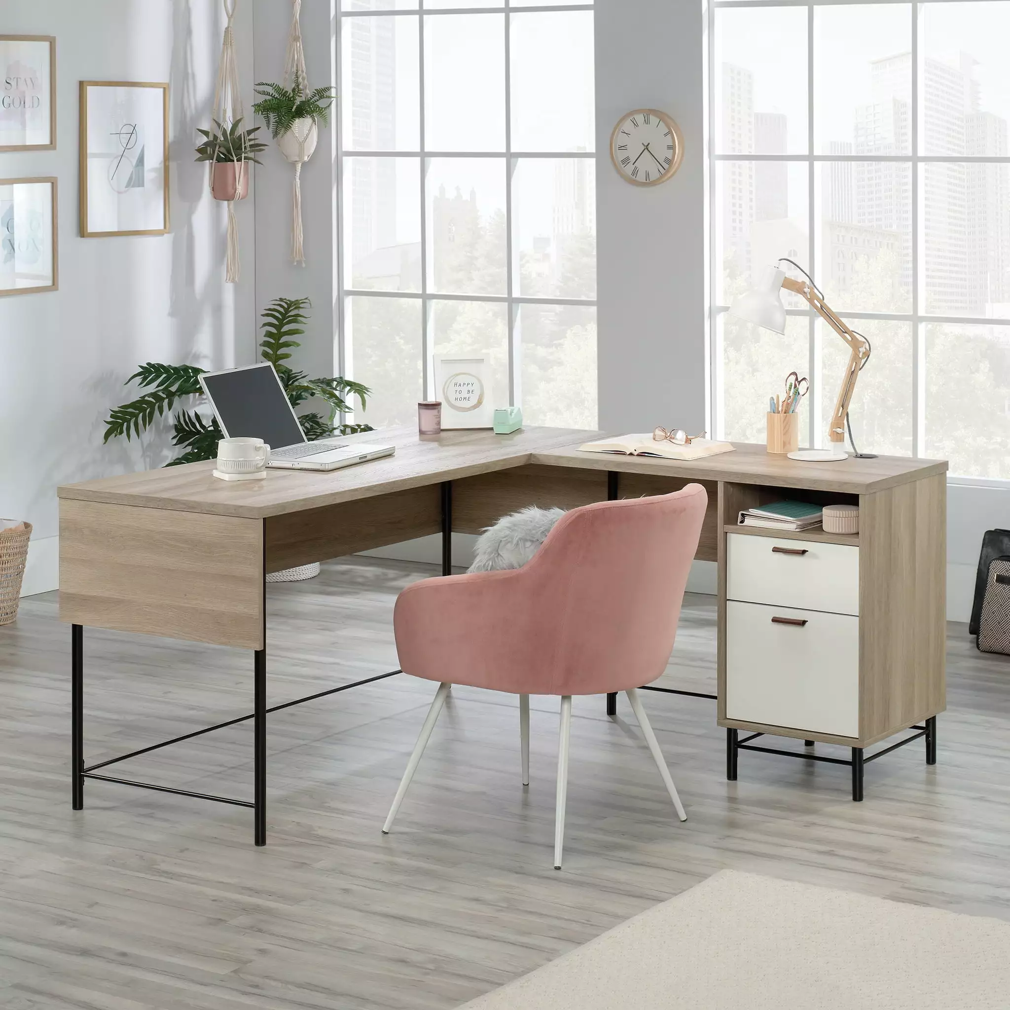 Sauder Anda Norr L-Shaped Desk Sky Oak Finish