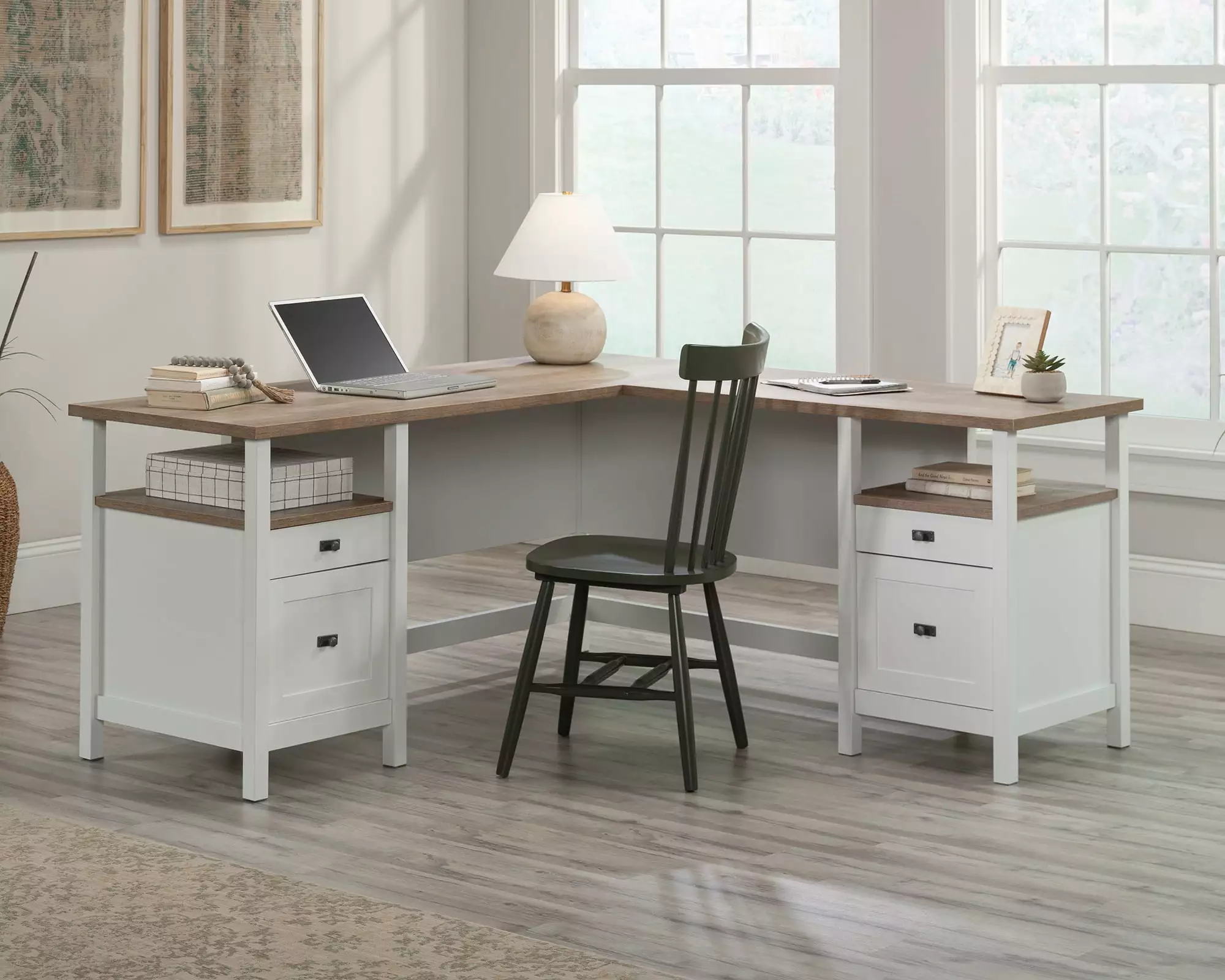Sauder Cottage Road Engineered Wood L-Shaped Desk White Finish