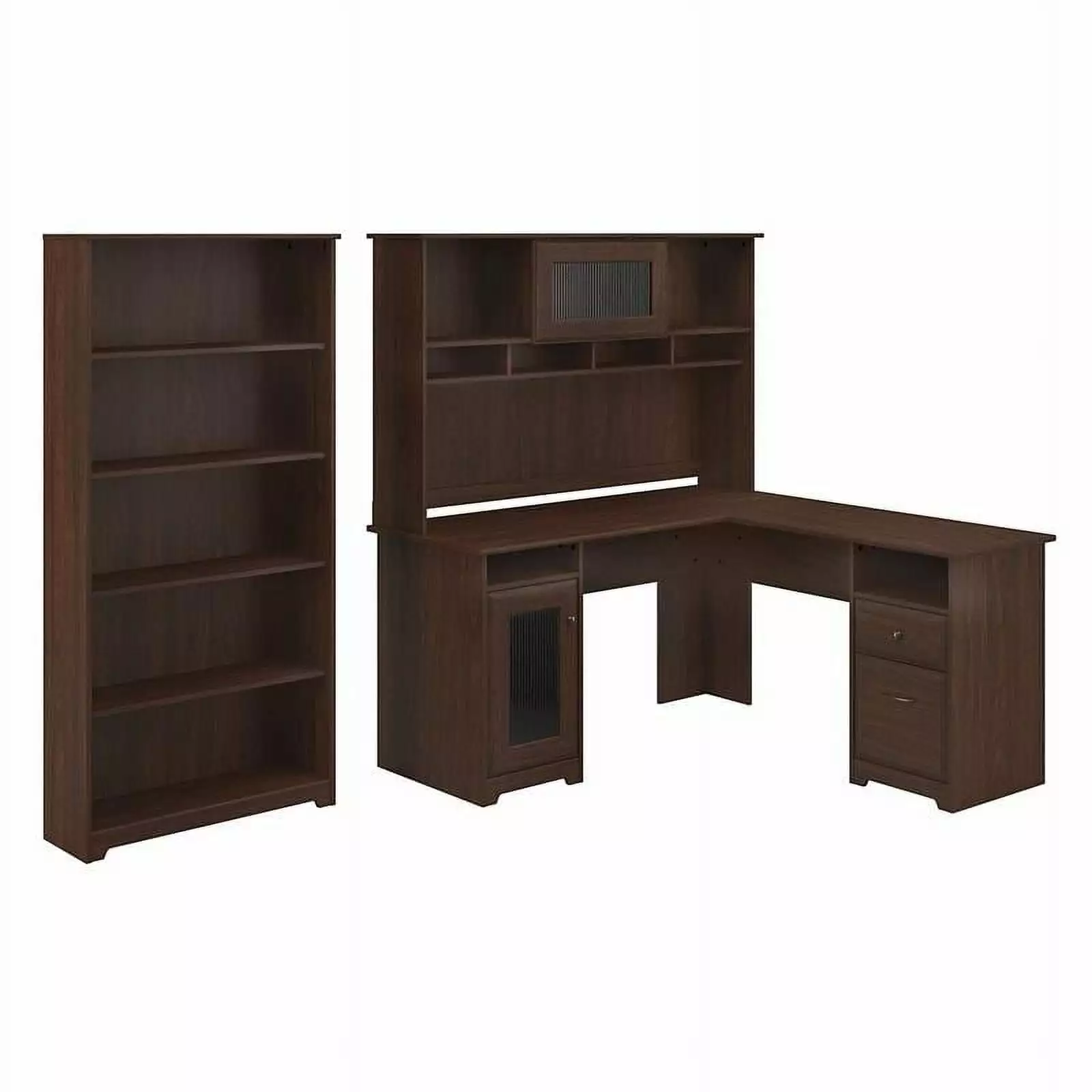 Scranton & Co Furniture Cabot L Shaped Desk Hutch & Bookcase Modern Walnut Office Set