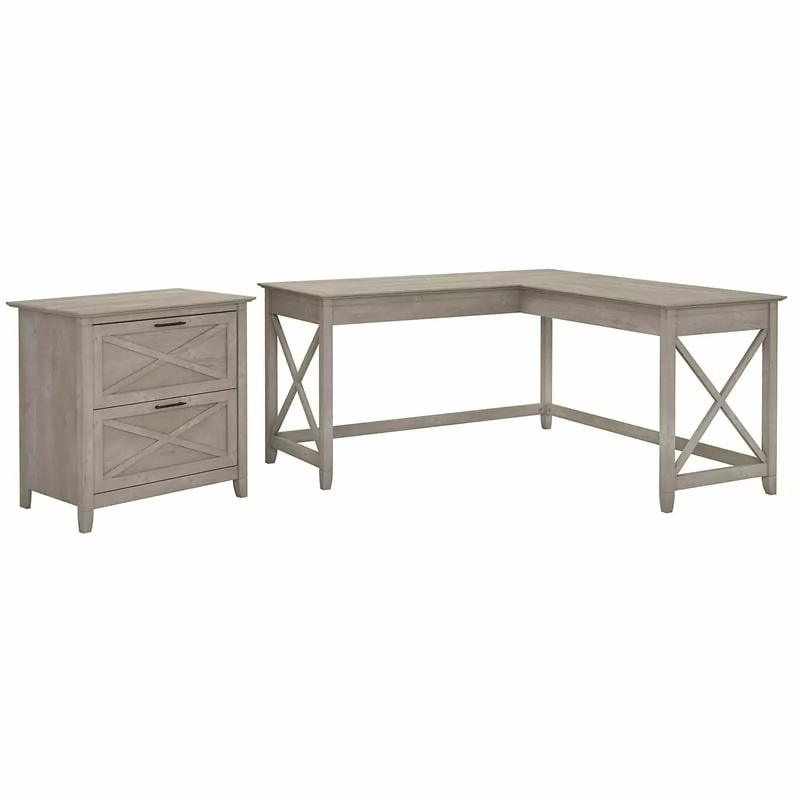 Scranton & Co L-Shaped Engineered Wood Desk File Cabinet Washed Gray
