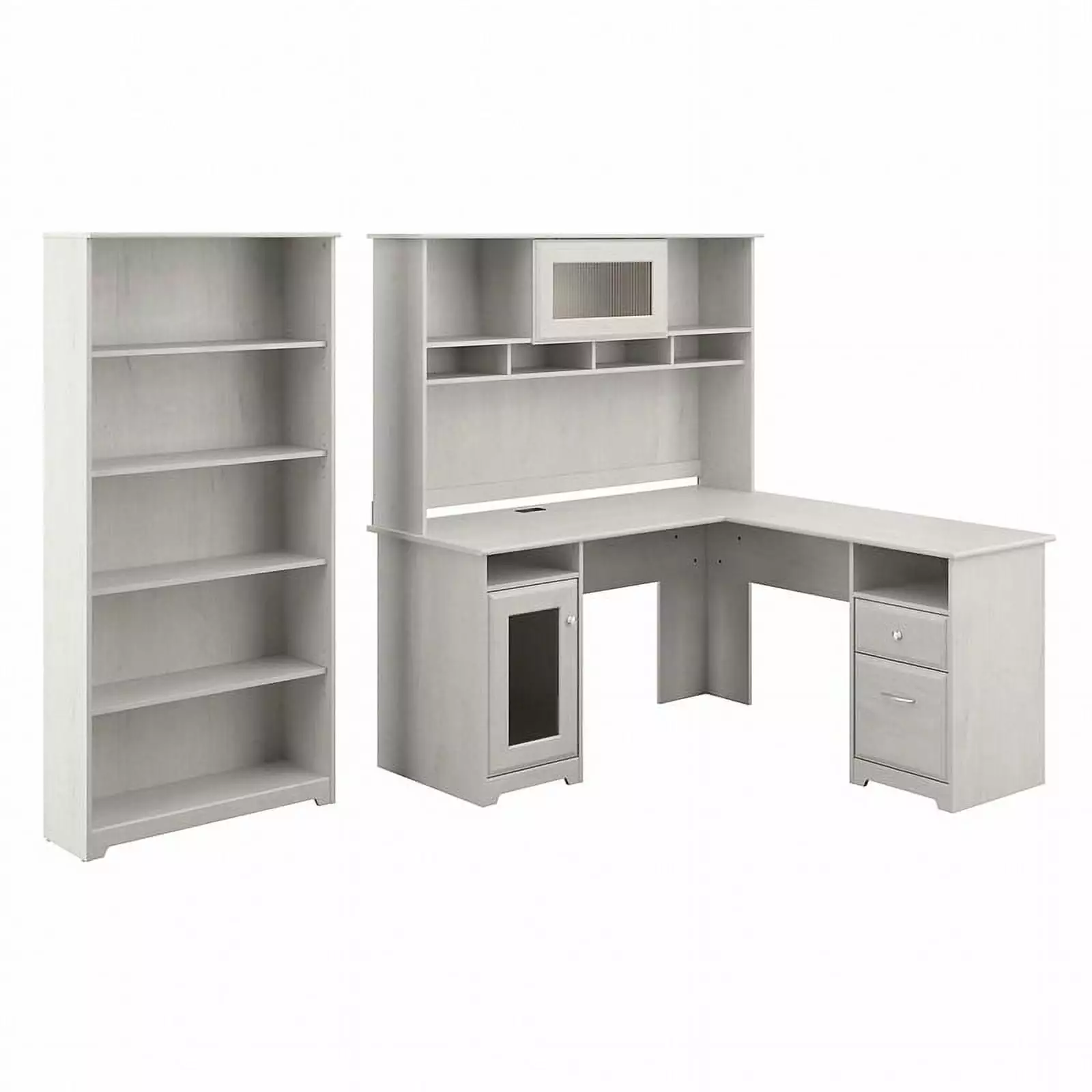 Scranton & Co White Oak Cabot L Shaped Desk Hutch and Bookcase