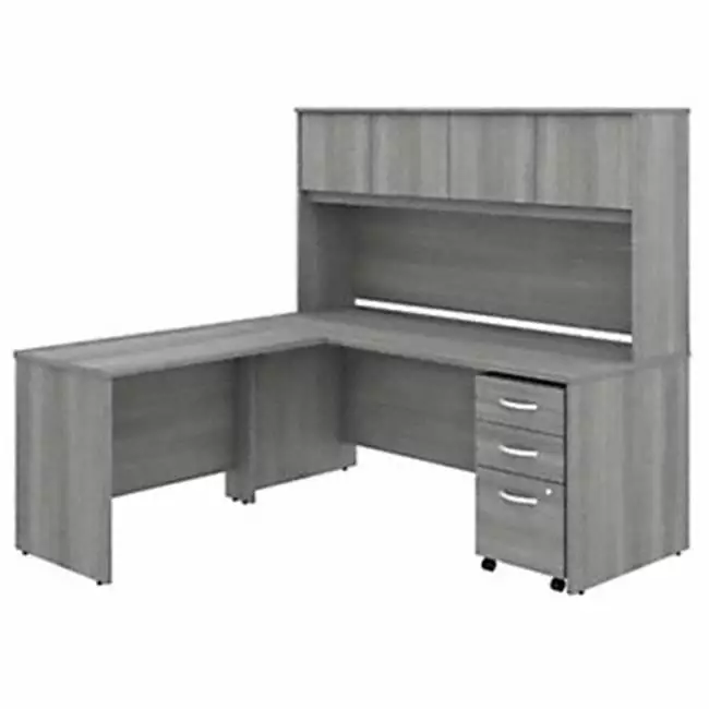 72 x 30 Studio C L-Shaped Desk Hutch and Mobile File Cabinet Platinum Gray SeatSolutions
