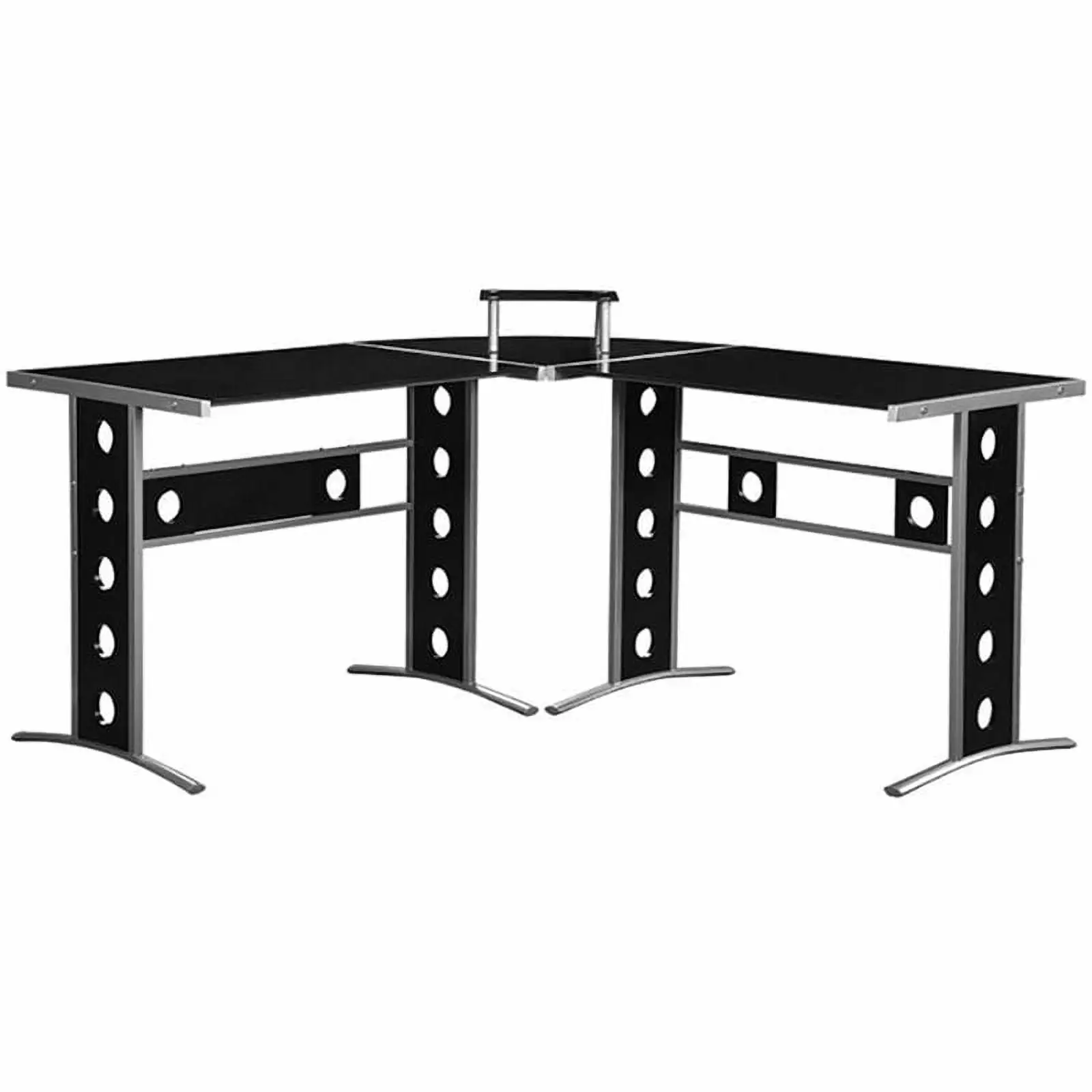 Stonecroft Furniture 3 Piece L Shaped Glass Top Computer Desk Black