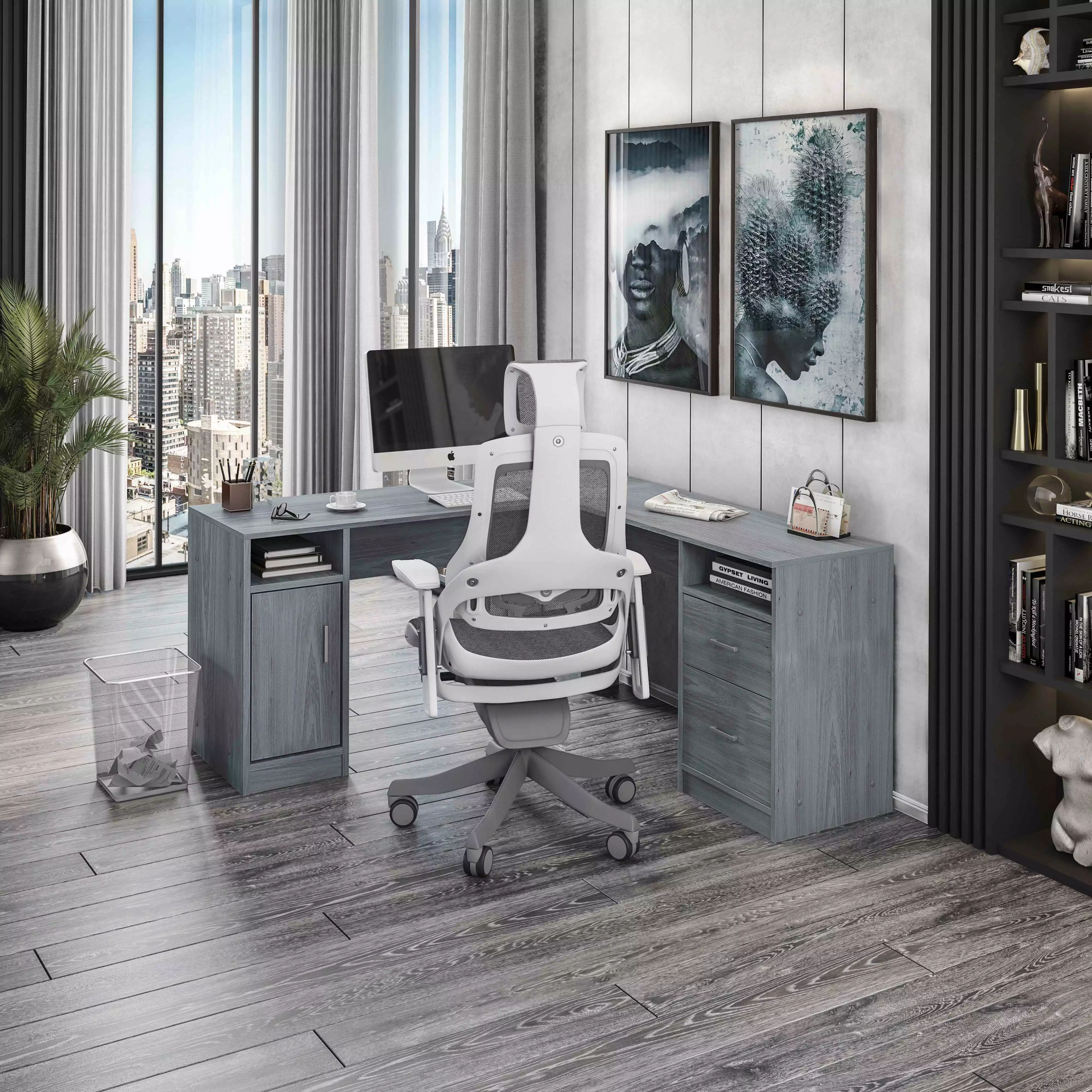 Techni Mobili Gray L-Shape Desk Storage - Functional Home Office Workstation
