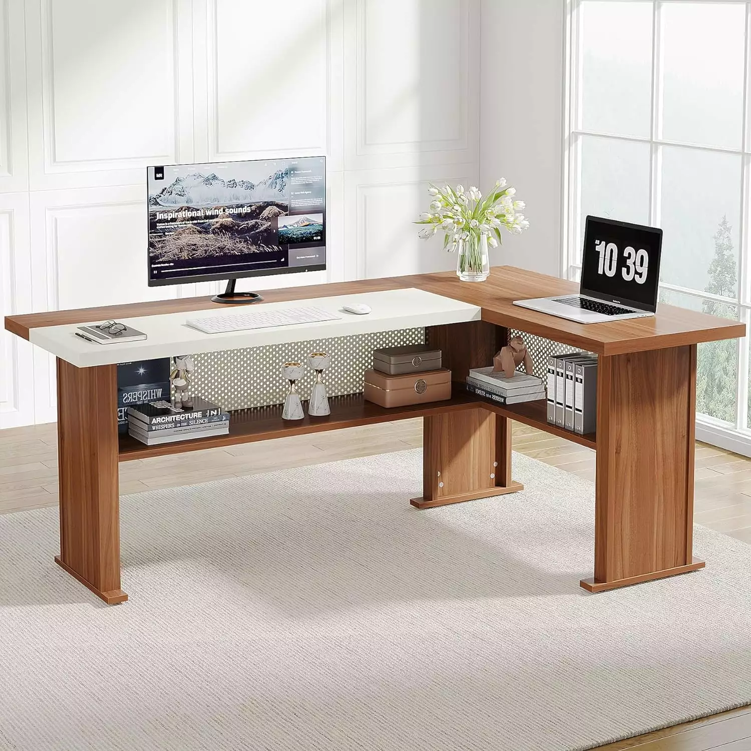 Tribesigns 63 Inch L-Shaped Executive Desk Bottom Shelves - Modern Corner Computer Desk Home Office