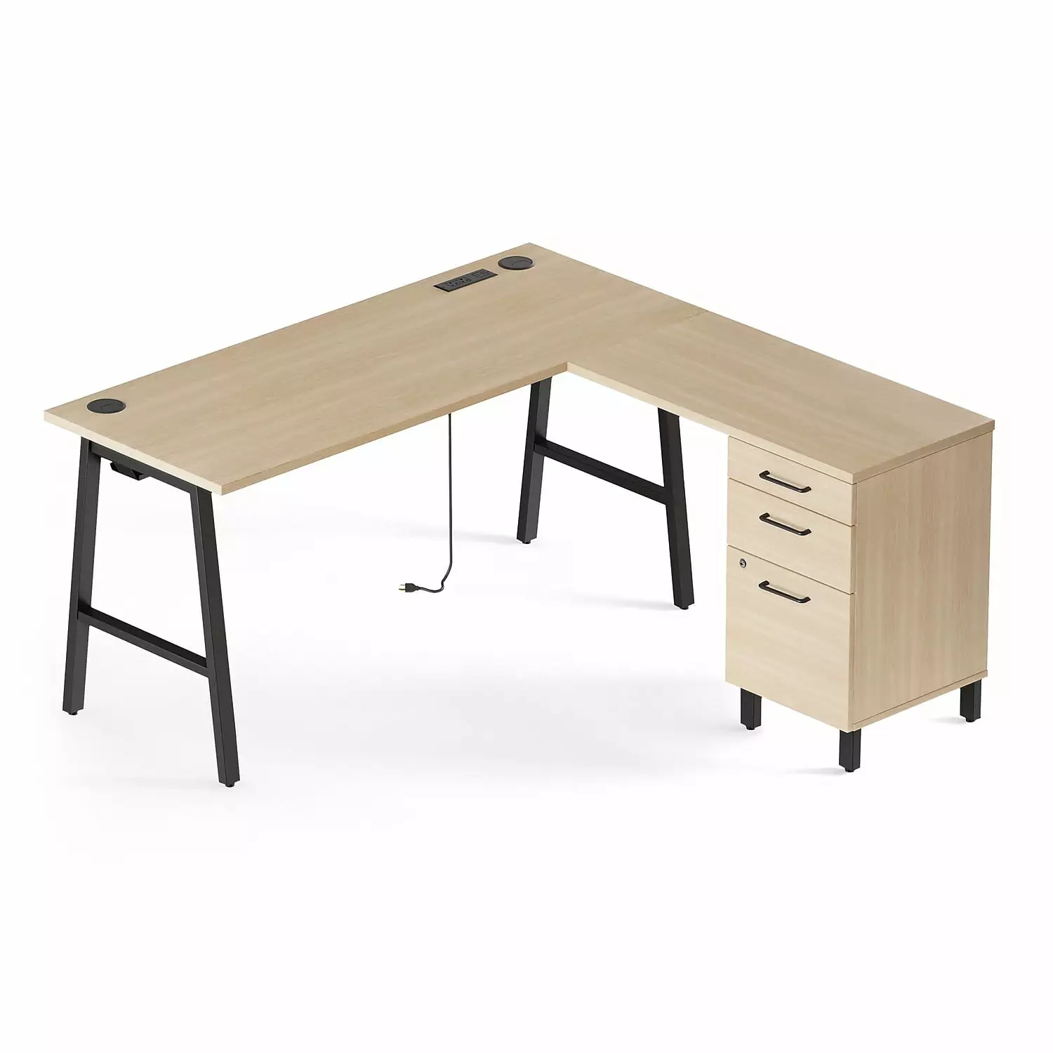 Union & Scale Essentials 60 L-Shaped Desk Natural Finish Home Office