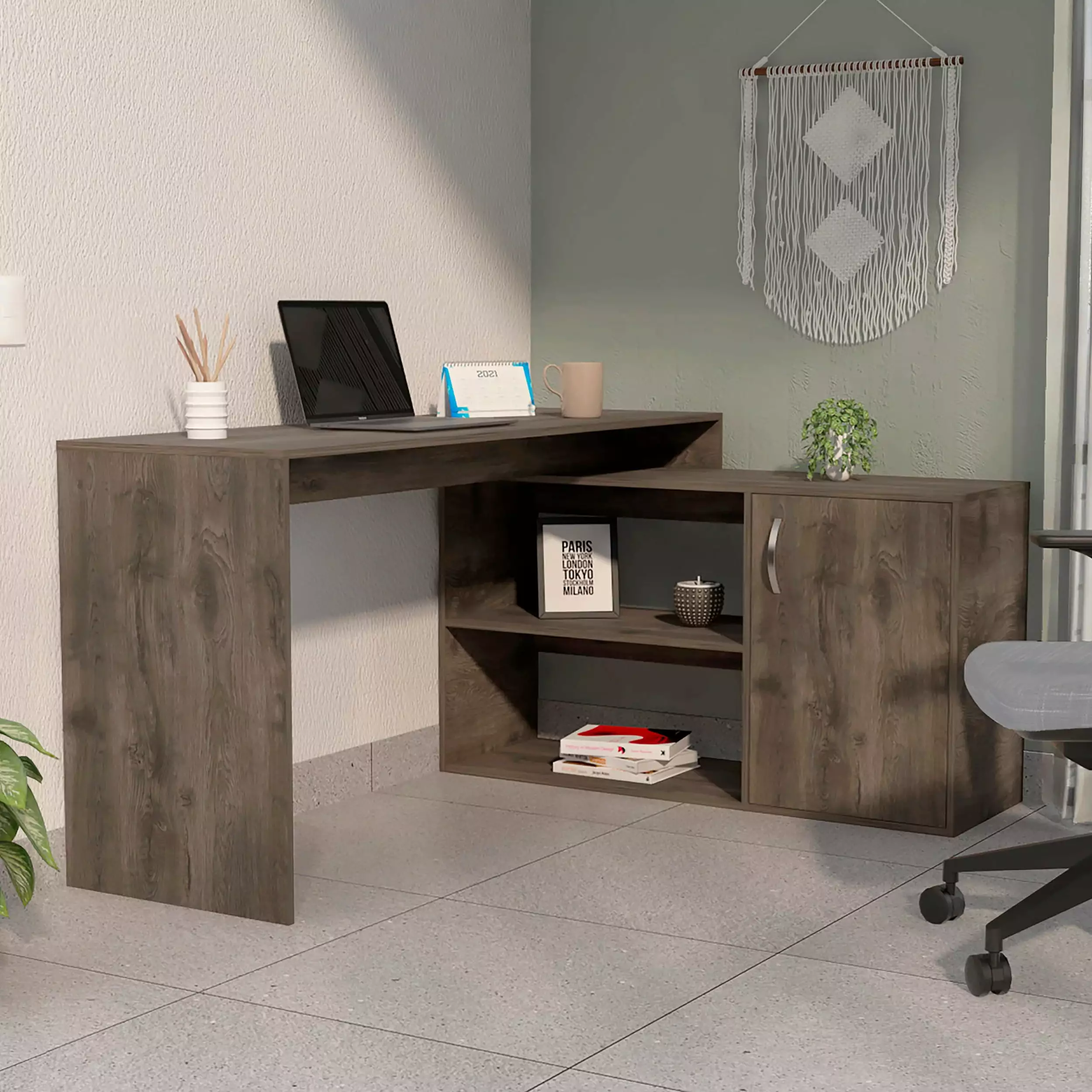 Ridley 2-Shelf L-Shaped Writing Desk Dark Brown - Space Saving Office Desk unknown