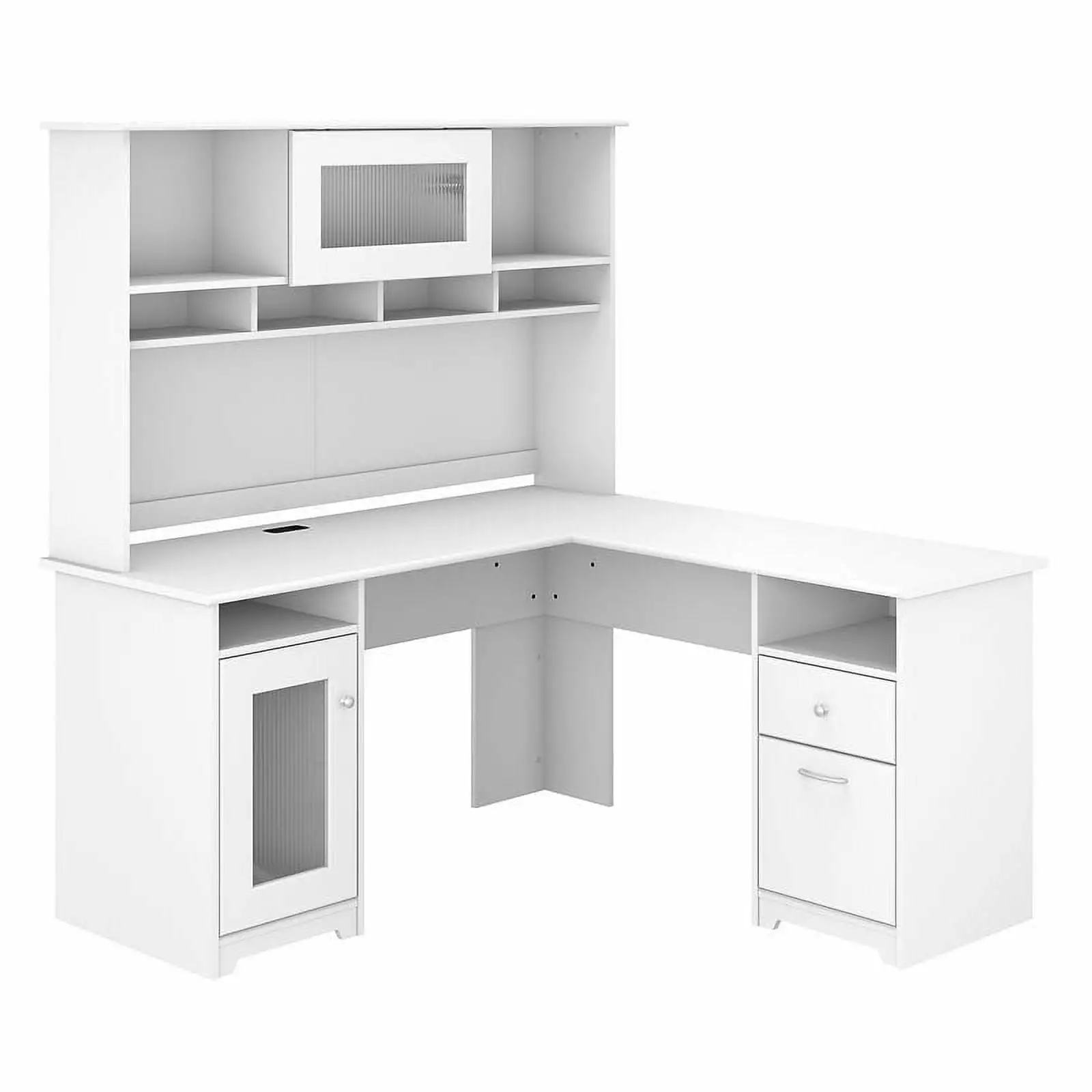 UrbanPro 60W L Shaped Computer Desk Hutch White Finish Modern Office Desk