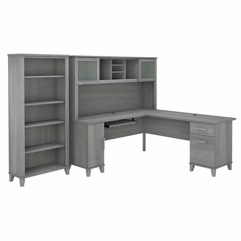 UrbanPro 72W L Shaped Desk Hutch and Bookcase Gray Engineered Wood
