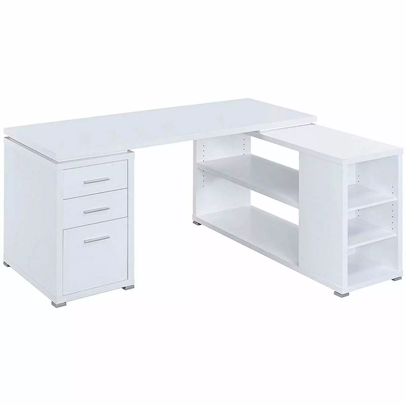 UrbanPro Contemporary White Silver L Shaped Writing Desk Modern Home Office Furniture