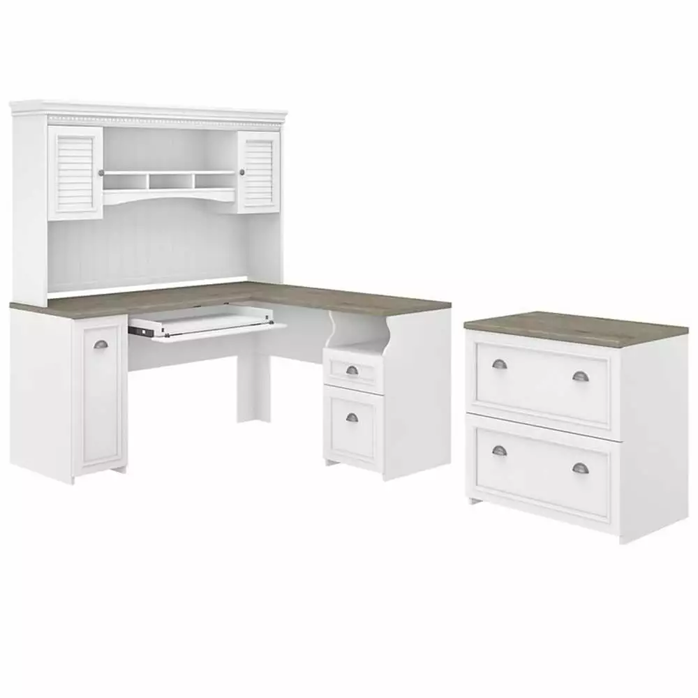 UrbanPro L Desk Hutch and File Cabinet White and Gray - Engineered Wood Office Desk