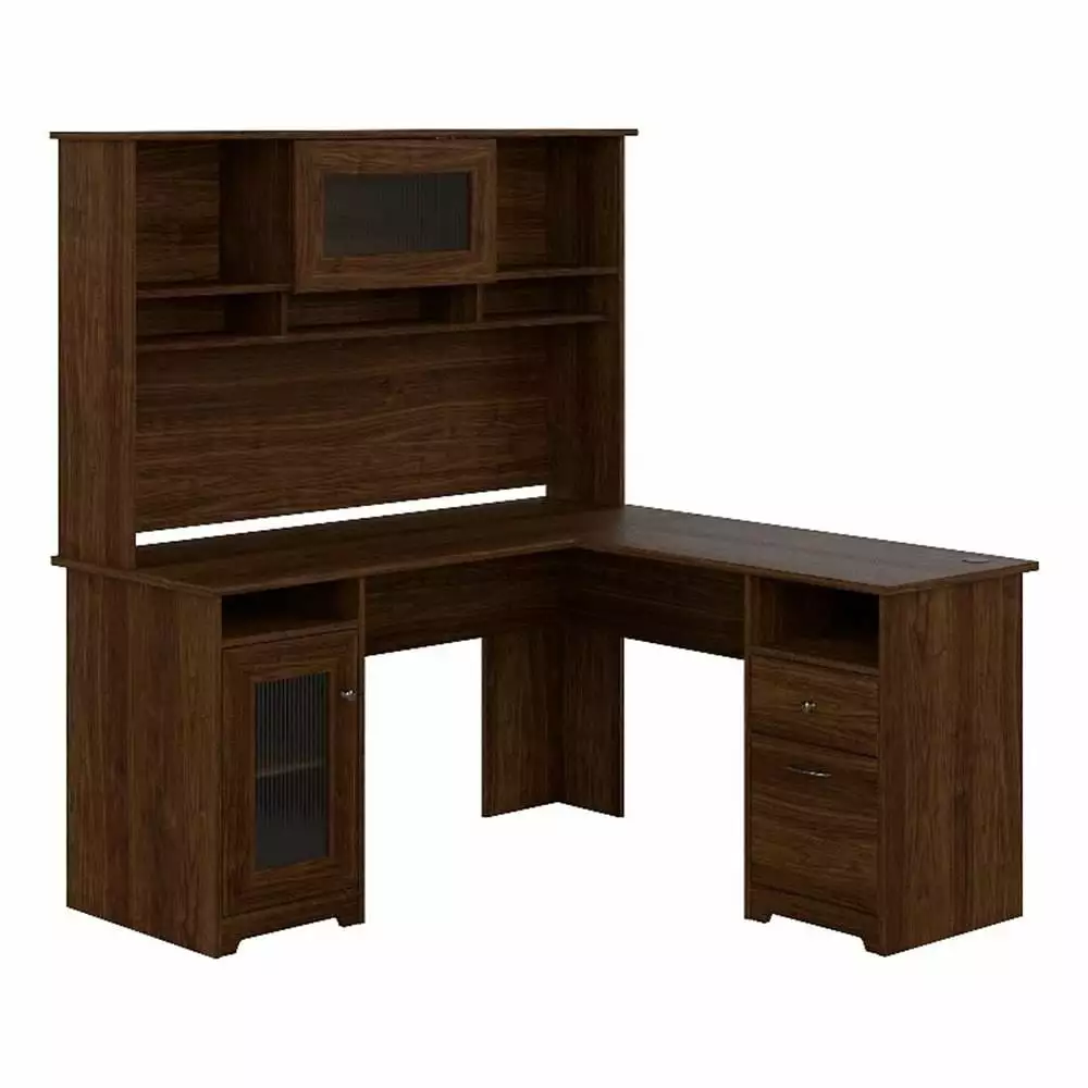 UrbanPro Engineered Wood 60W L-Shaped Computer Desk Hutch Modern Walnut