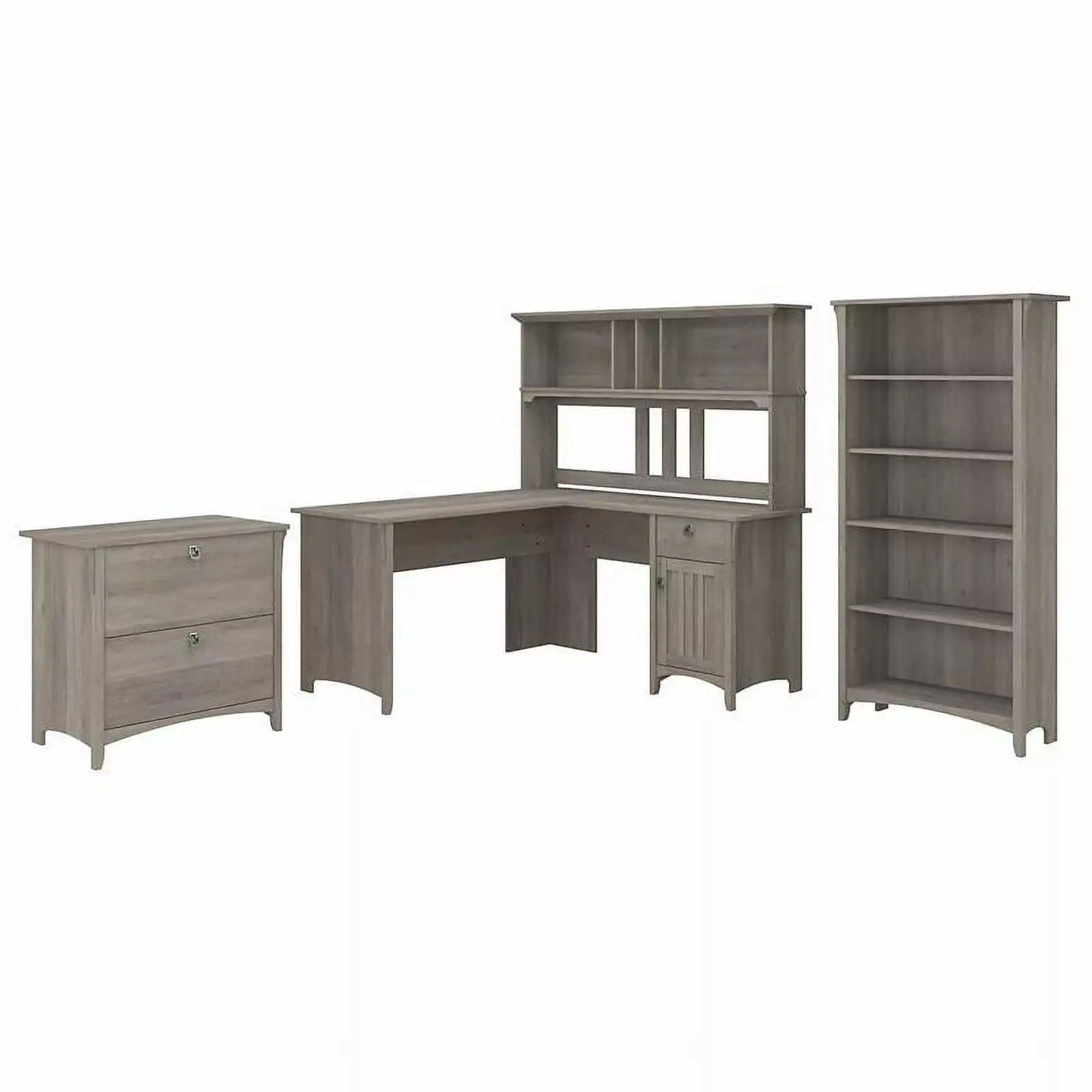 UrbanPro Engineered Wood L Shaped Desk Hutch and Storage Driftwood Gray