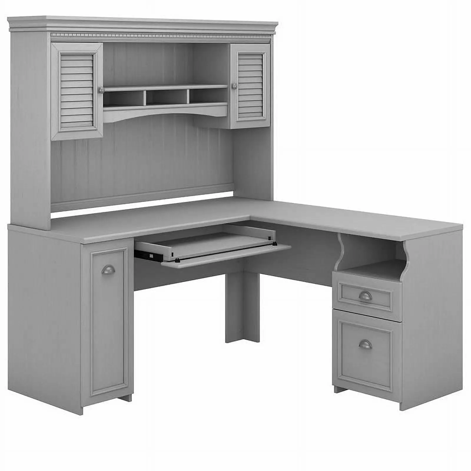 UrbanPro Modern 60W L Shaped Desk Hutch Cape Cod Gray Office Desk