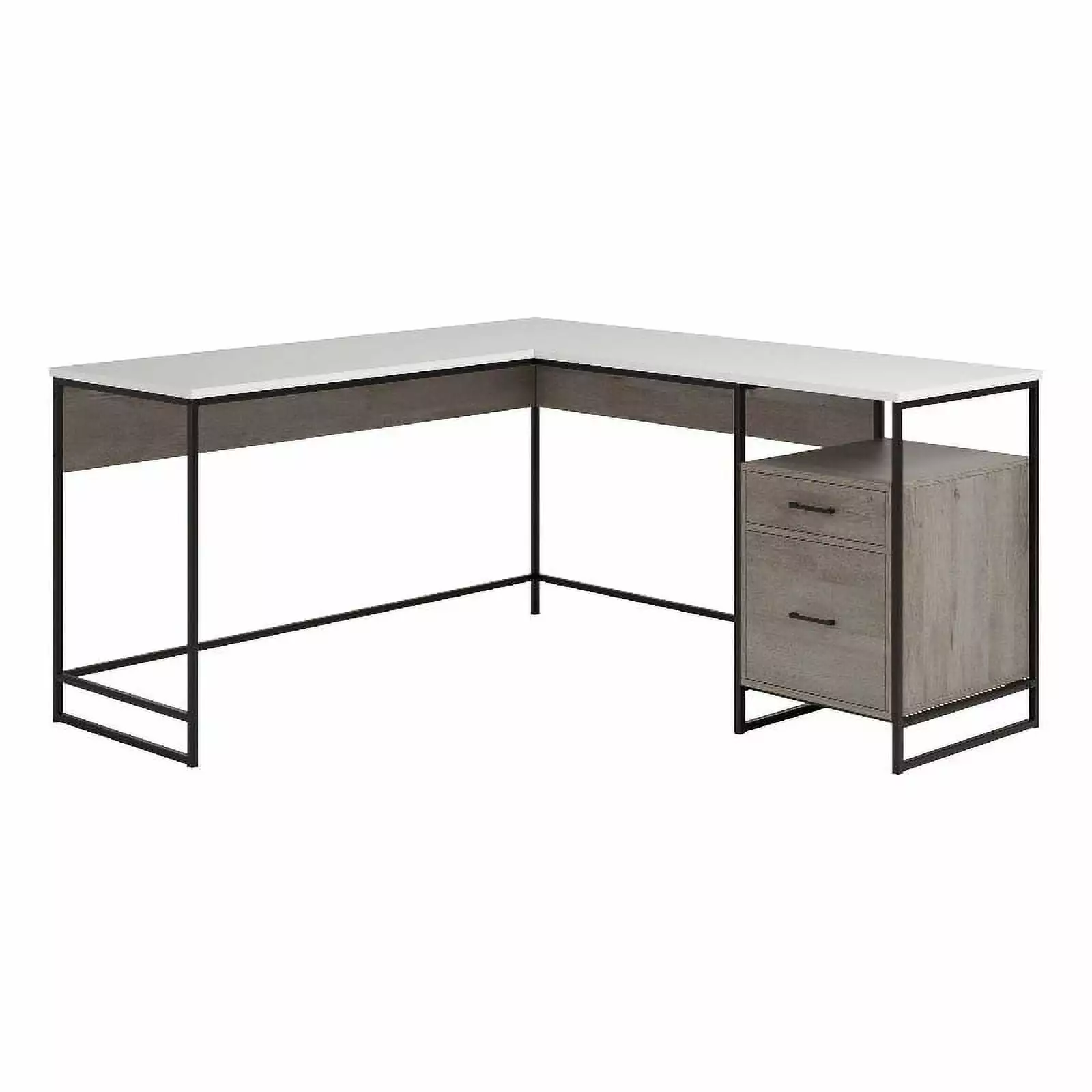 UrbanPro Modern Engineered Wood Metal L-Desk Mystic Oak Finish