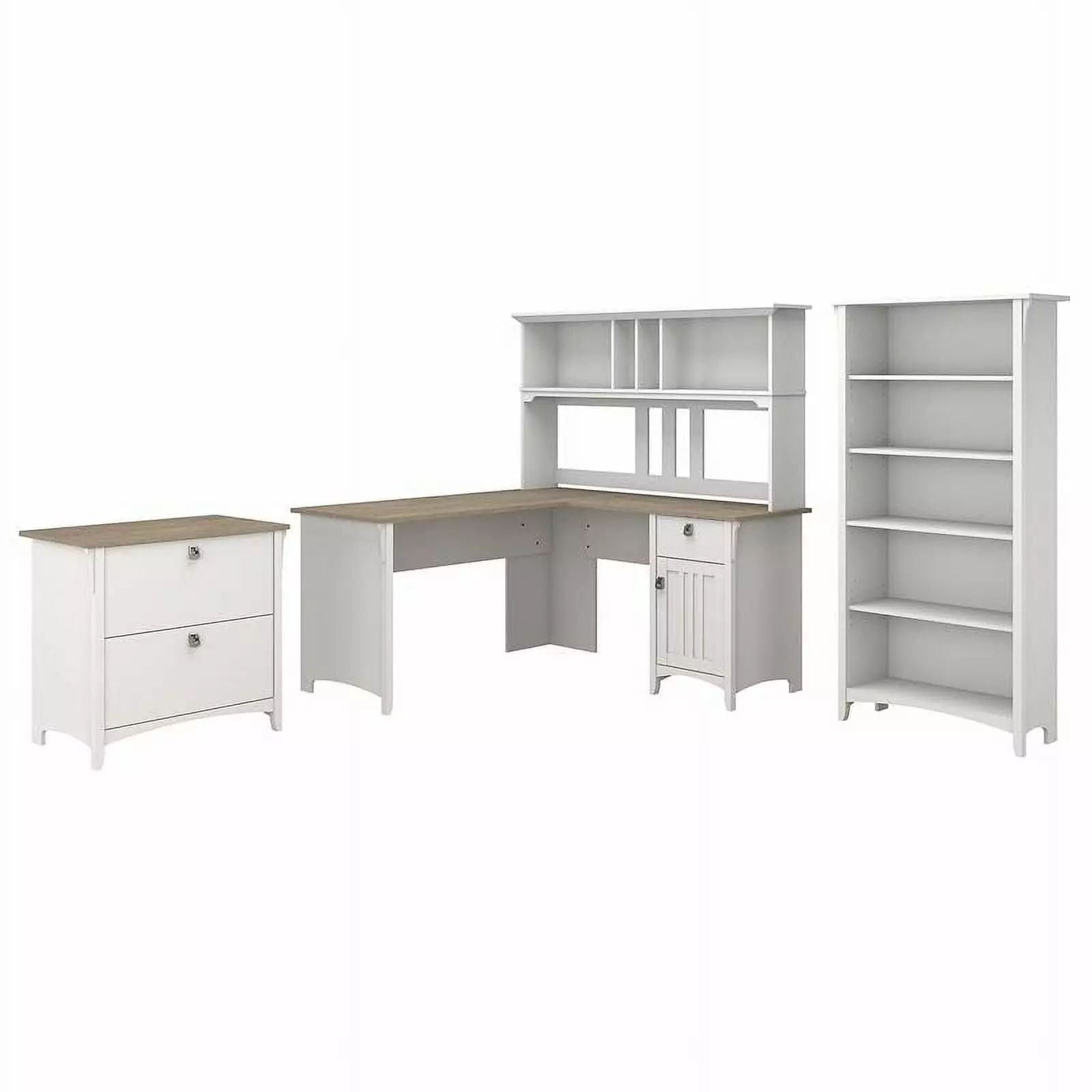 UrbanPro L Shaped Desk Hutch and Storage White Shiplap - Engineered Wood