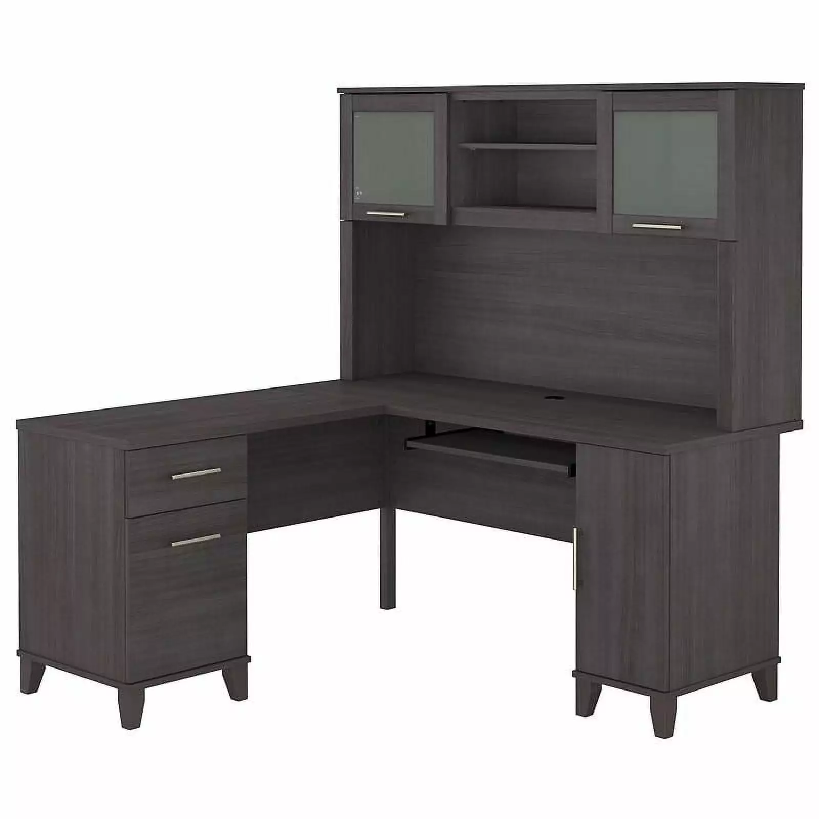 UrbanPro Transitional 60W L Shaped Desk Hutch Storm Gray
