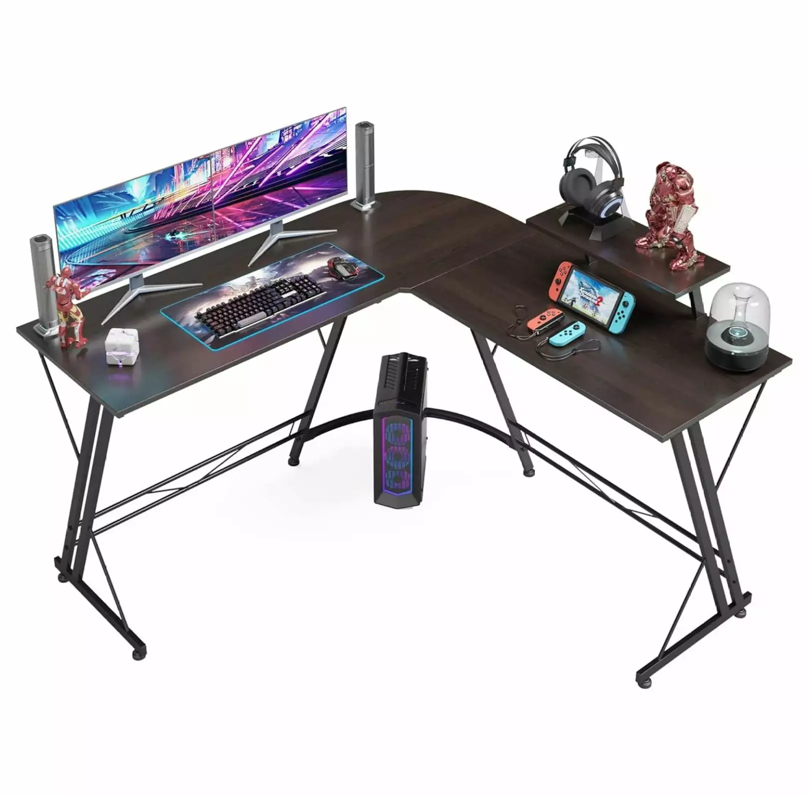 YANG97 L Shaped Desk Corner Gaming Computer Desk Multiple Screens Monitors Home Office College Dorm Black Walnut