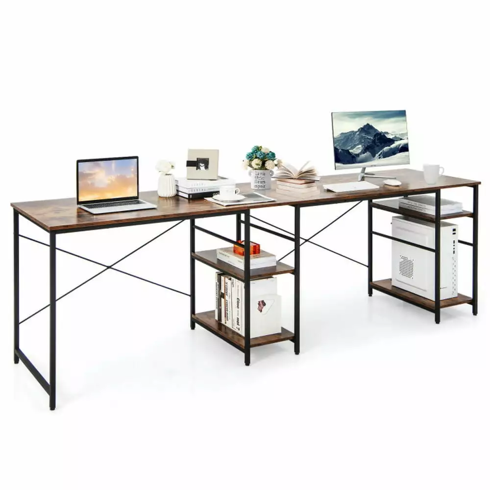 YYAo Sturdy L-Shaped Corner Computer Desk Writing Table 4 Storage Shelves Rustic Brown