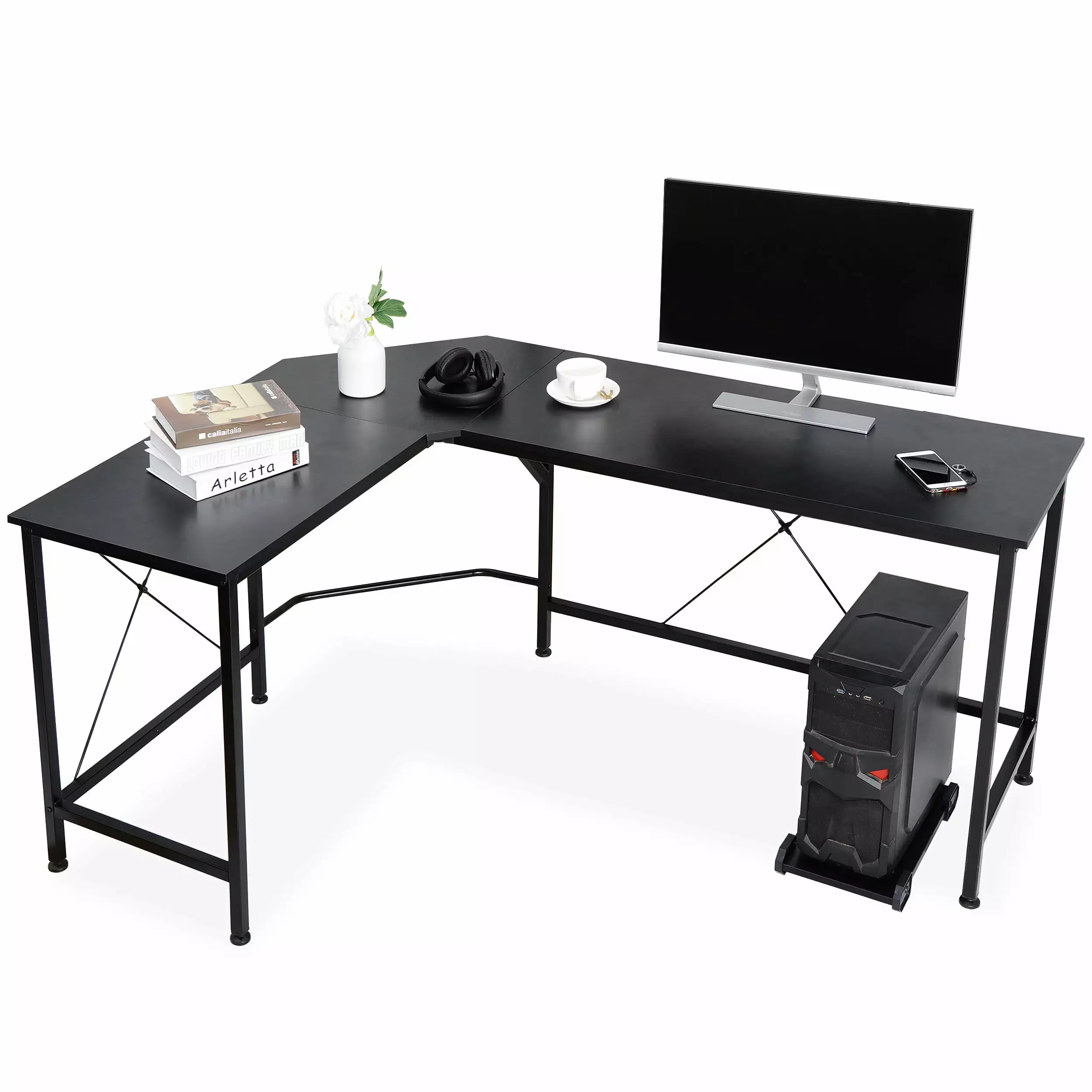 ZENY Personal Computer Desk Study Corner Table L Shaped Workstation Black