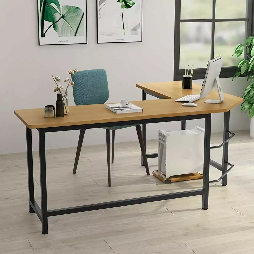 Zimtown L-Shaped Corner Computer Desk PC Wood Laptop Table Workstation Brown