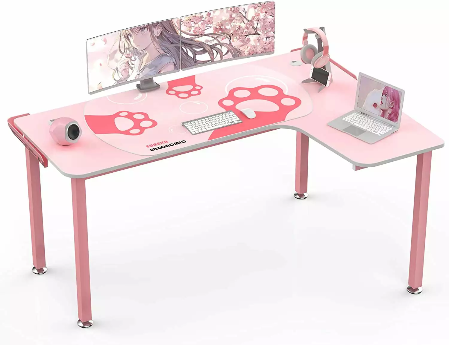 Eureka Ergonomic 60 Inch L-Shaped Pink Gaming Desk Free Mouse Pad Girls Home Office