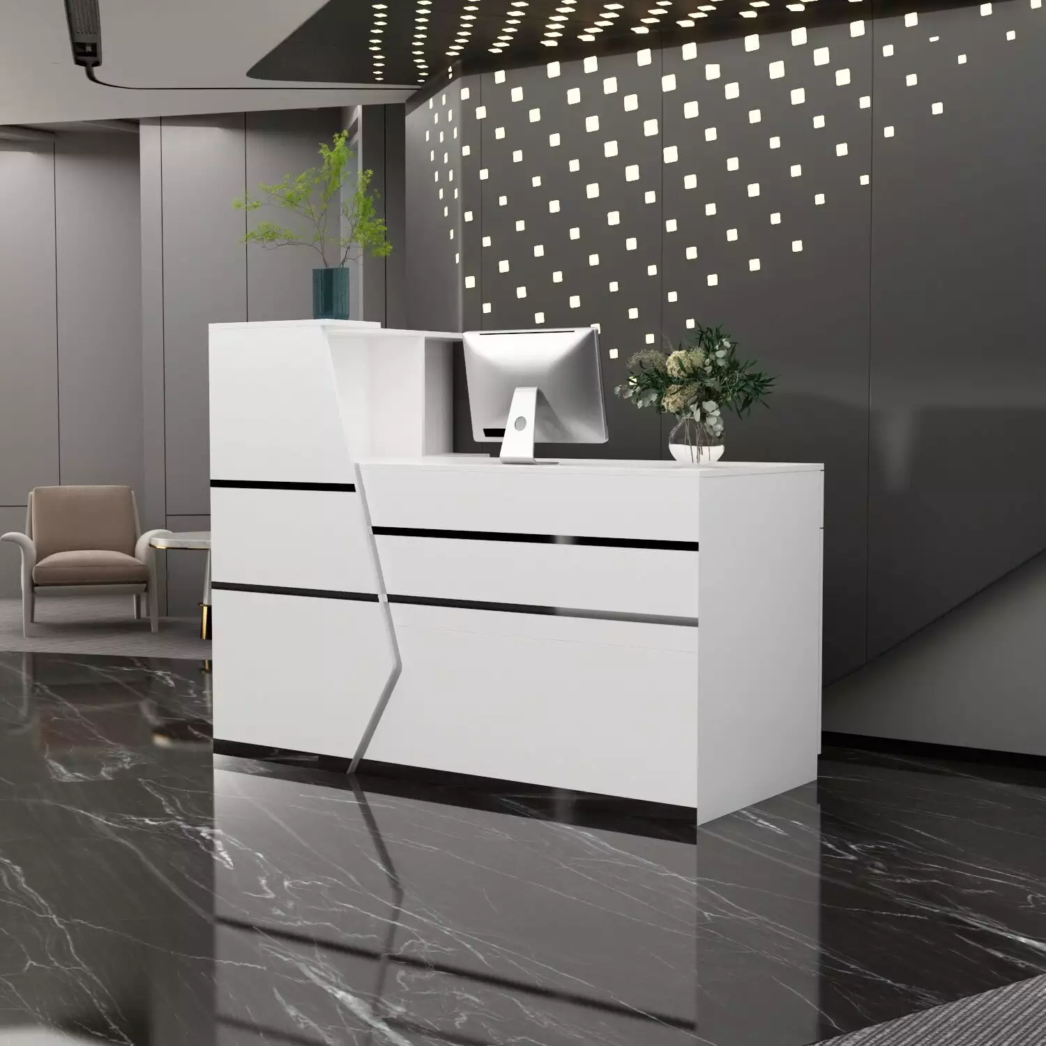 Reception Desk L-Shaped Front Counter Table Storage Shelf Timechee Bed Bath & Beyond