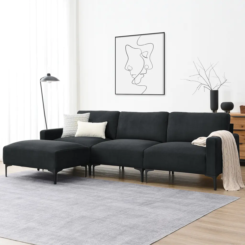 103.5x59 Inch Modern L Shaped Sectional Sofa 4 Seat Velvet Fabric Couch Living Room gt