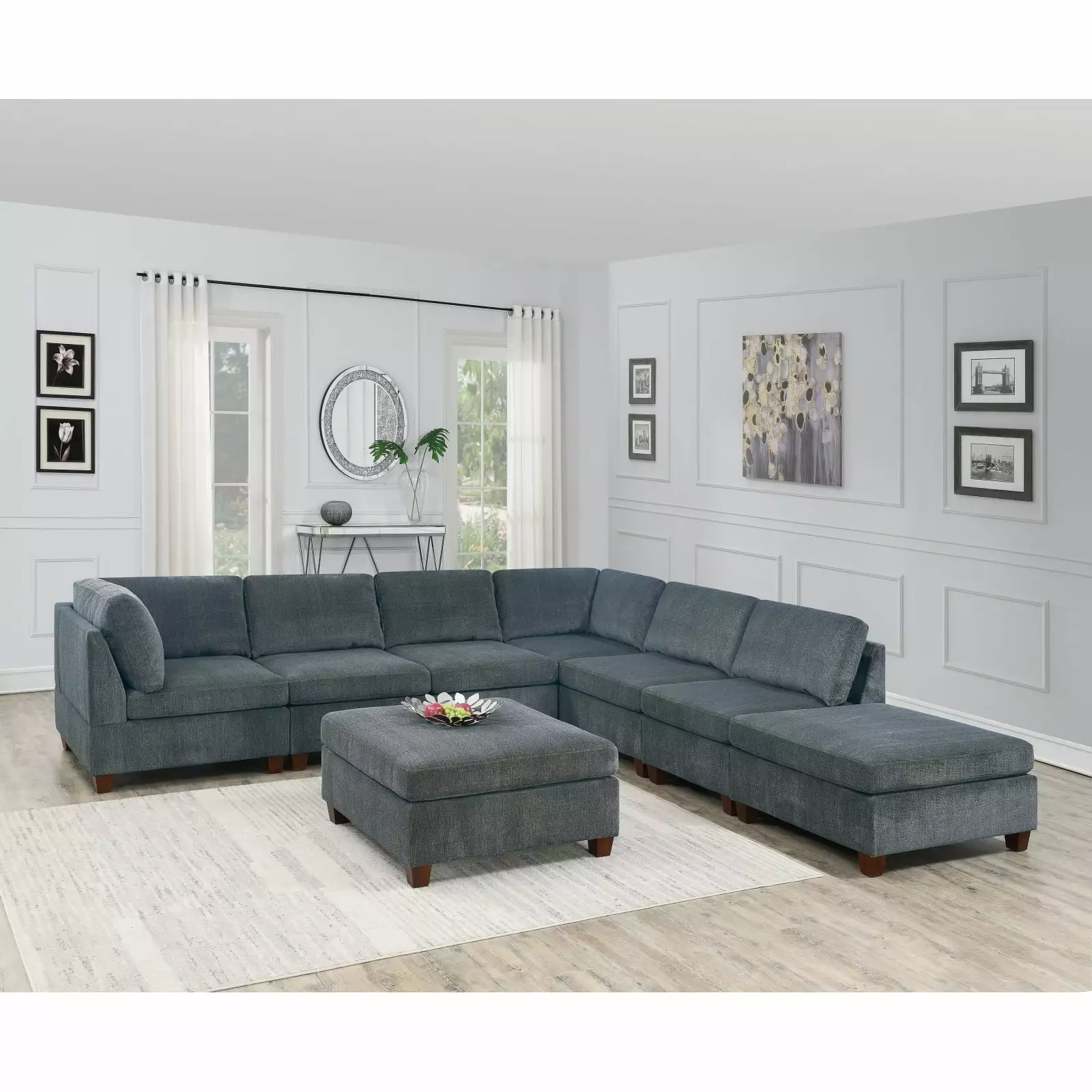Miekor Furniture Living Room Furniture Grey Chenille Modular Sectional 8pc Set Large Corner L-Sectional Modern Couch 2x Co...