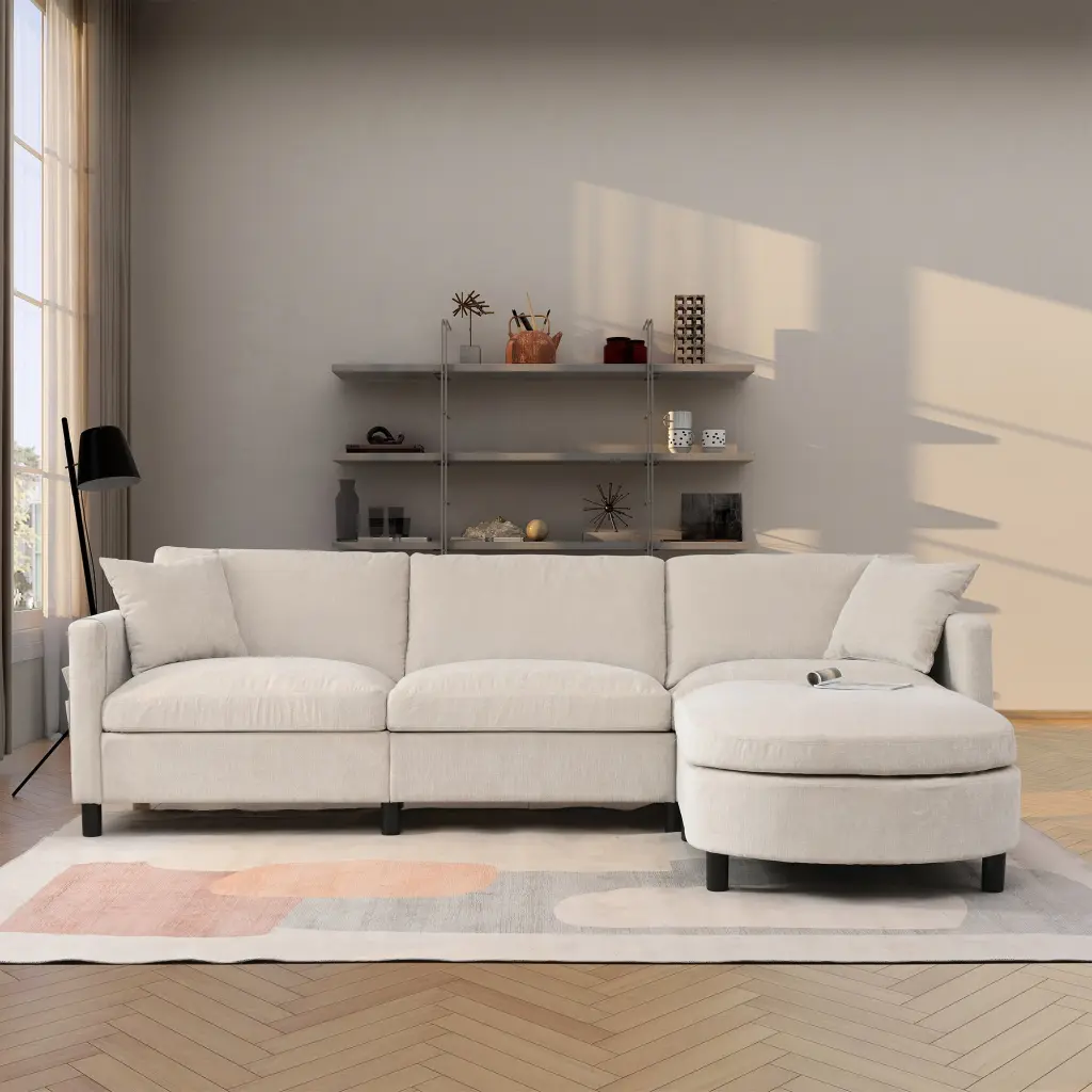 107.87 Inch Sectional Sofa Couch 1 Ottoman Seat Cushion And Back Cushion rnb