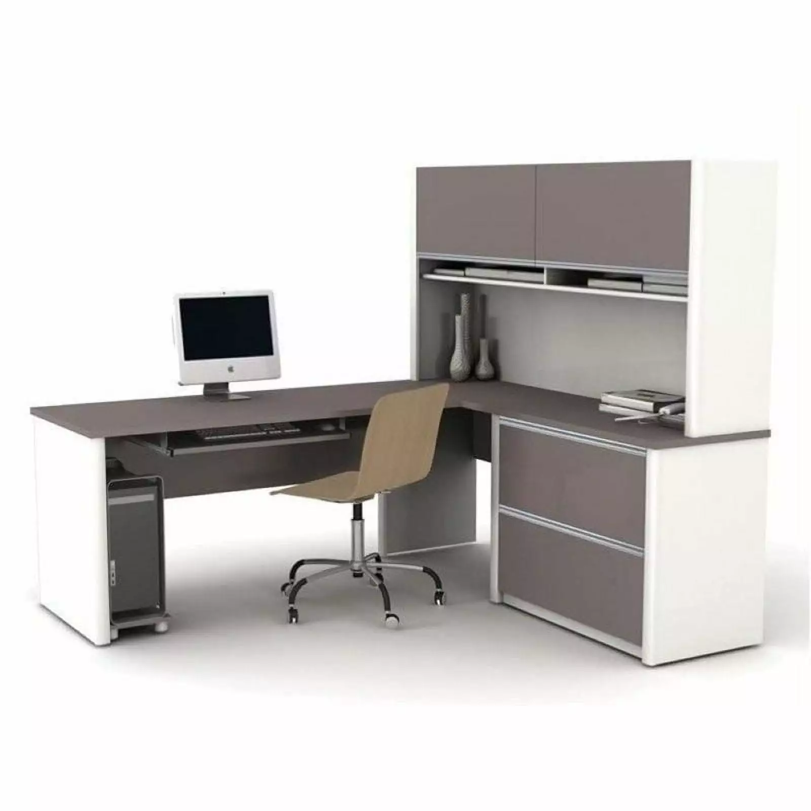 Bowery Hill L-Shaped Office Set Sandstone and Slate Complete Workstation