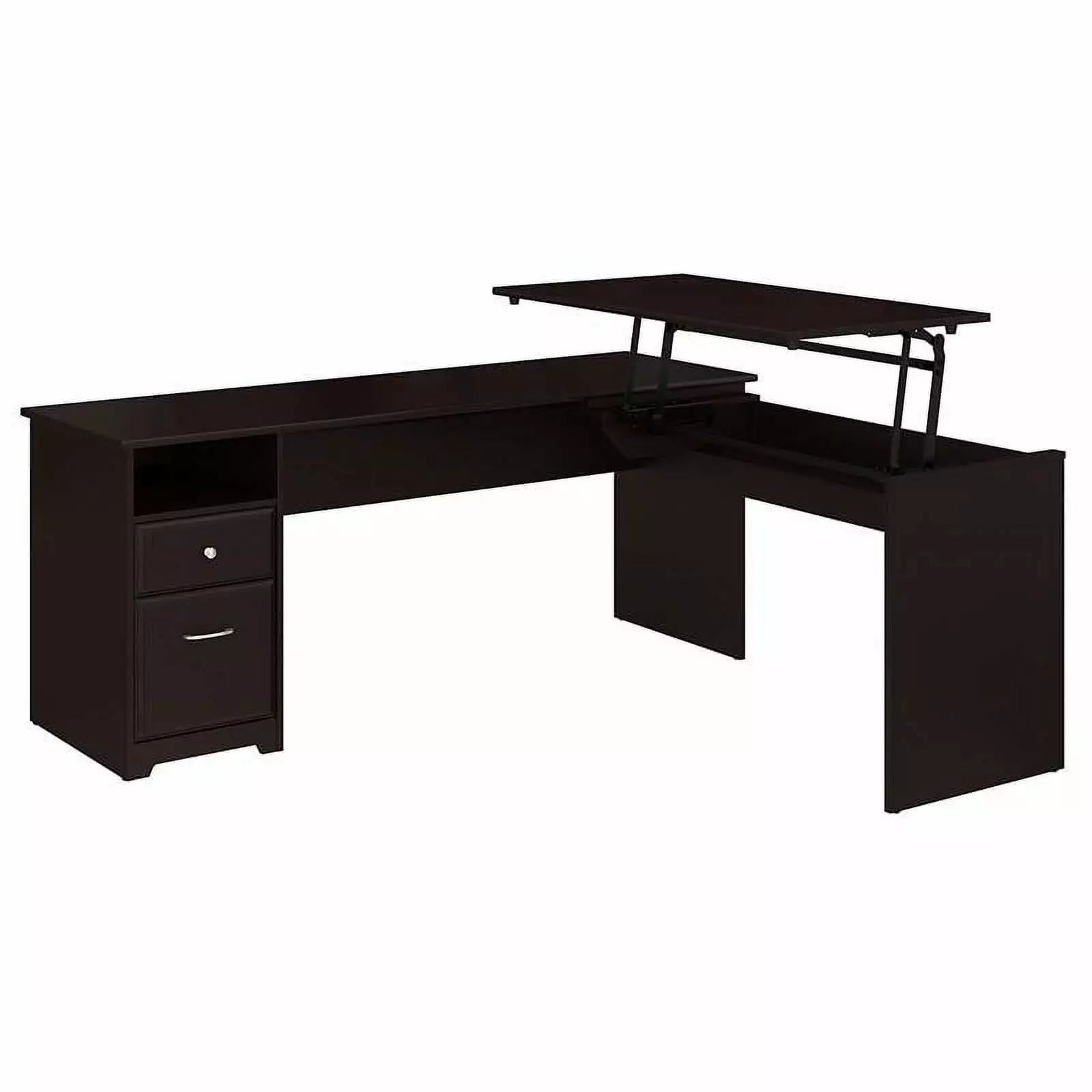 Scranton & Co 72W L Shaped Sit to Stand Desk Espresso Oak Adjustable Height Workstation