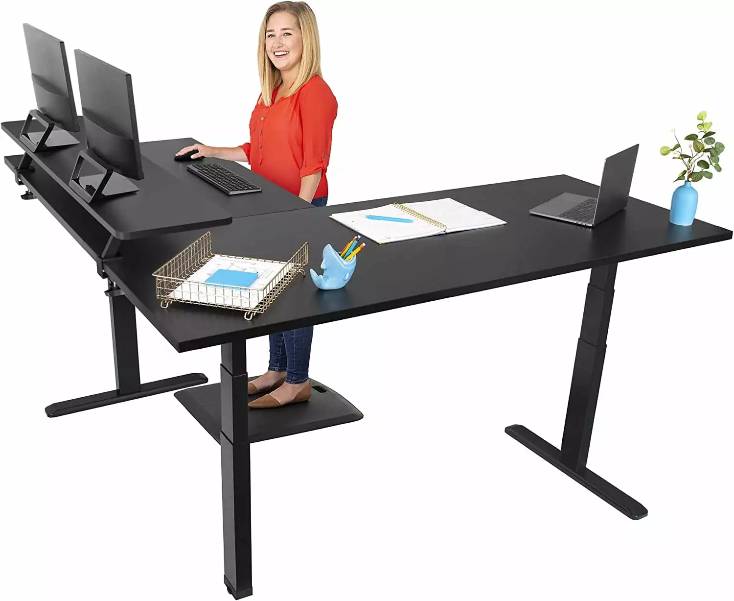 Stand Steady Tranzendesk Power Extra Large 71 Inch Electric L Shaped Standing Desk Black