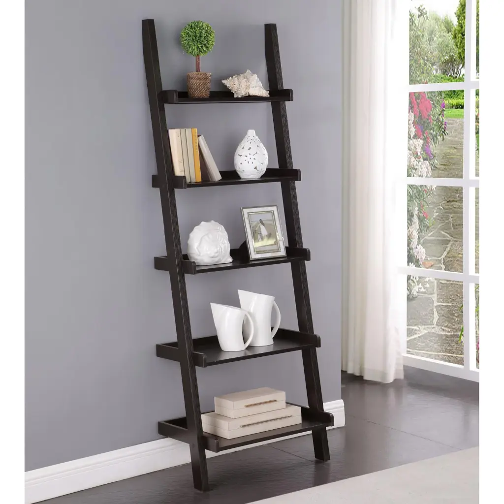 Cappuccino Ladder 5 Shelf Bookcase Brown Ladder Horizontal Office Organizer furniture max