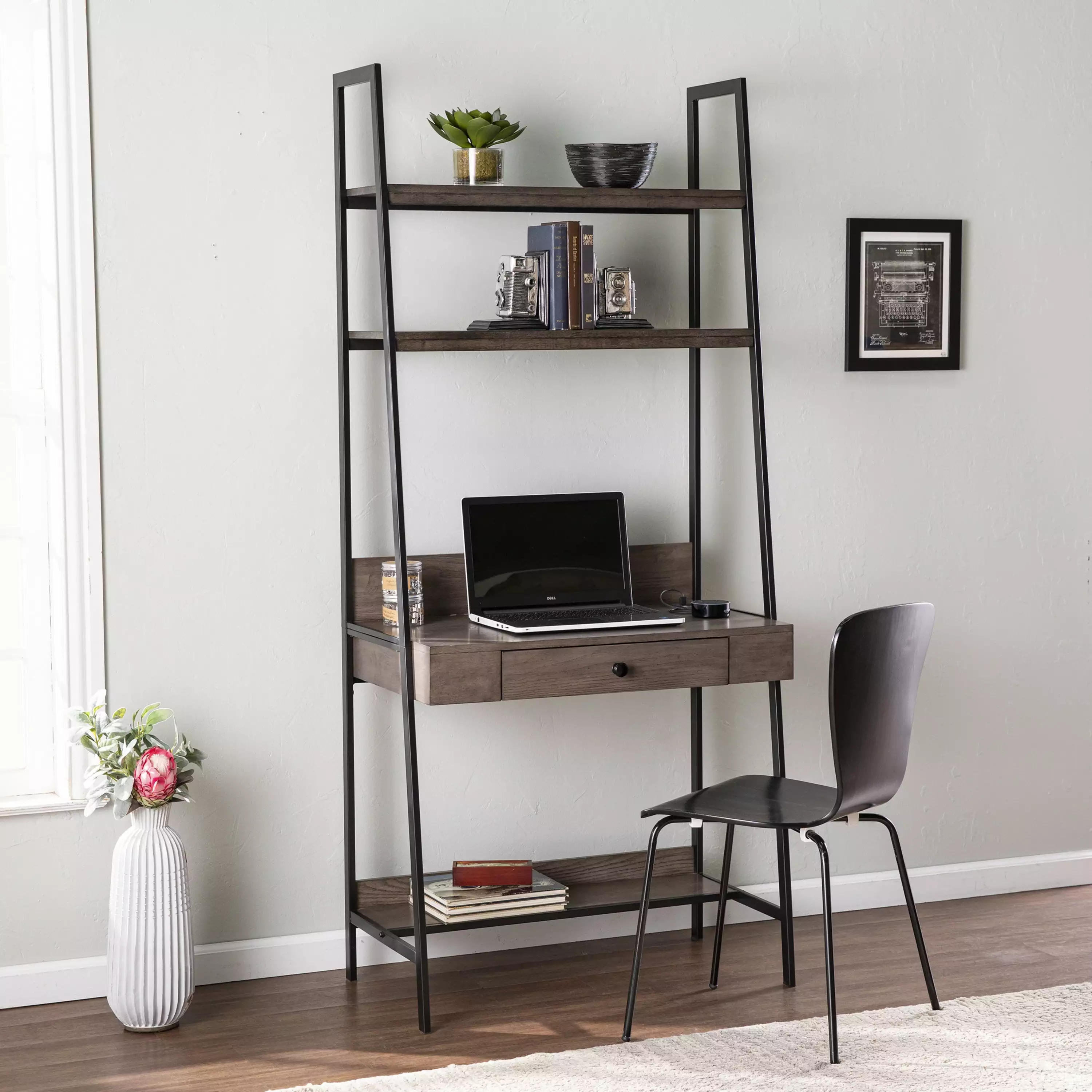 SEI Livian Industrial style Ladder Desk Storage Gray Brown and Black finish Southern Enterprises