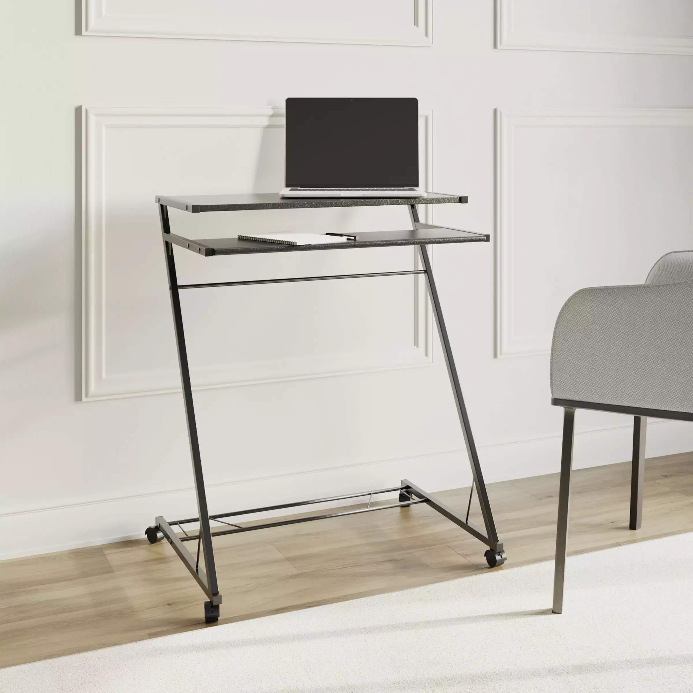 Lavish Home Black Rolling Laptop Cart Casters Mobile Workspace