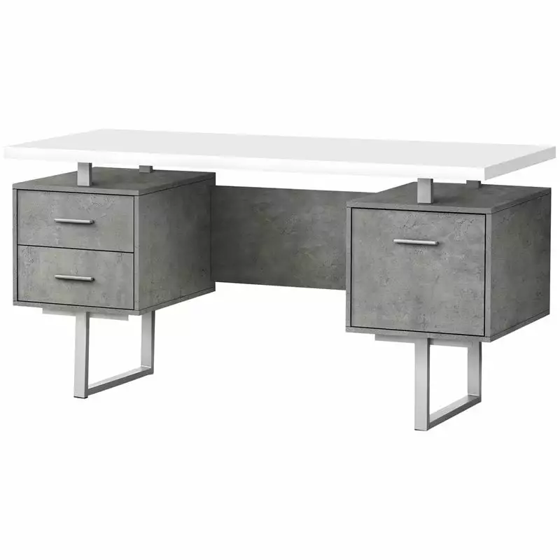 Pemberly Row Computer Desk Home Office Laptop Storage Drawers 60L Metal Gray