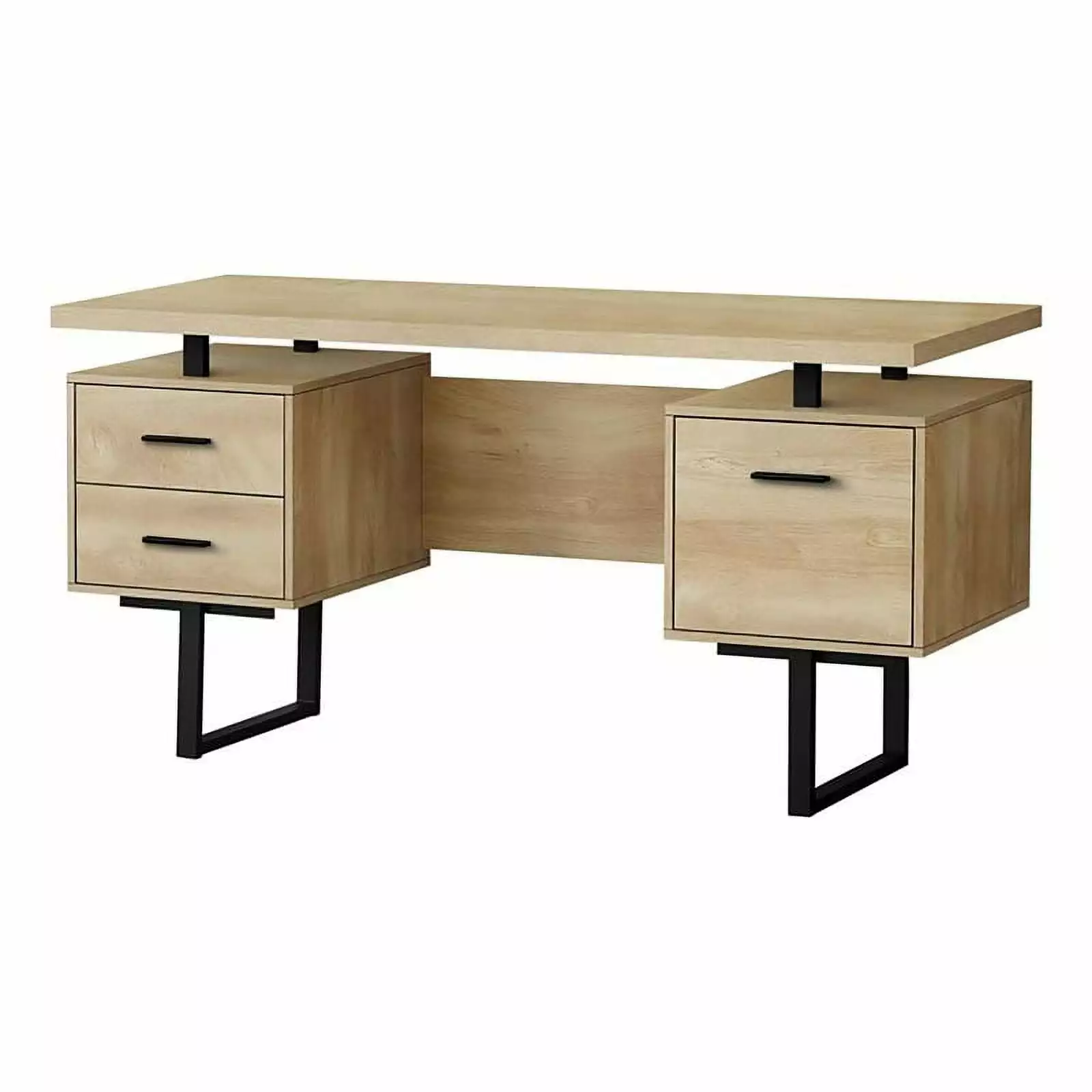 Pemberly Row 60 Contemporary Wood Home Office Laptop Desk Storage Drawers Natural