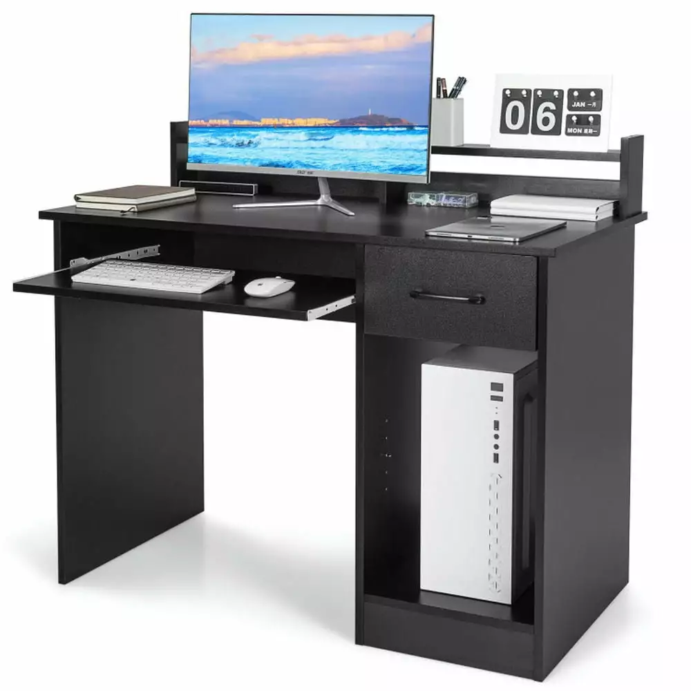 Yardi Yard Study Laptop Table Drawer Keyboard Tray Black Computer Gaming Desk