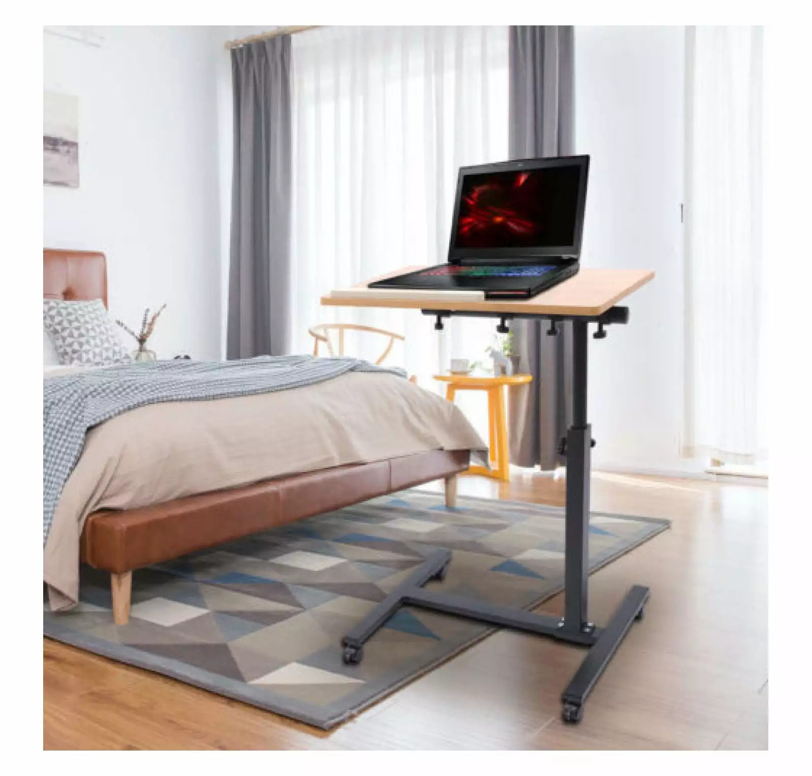 ZHANGHU Office Portable Laptop Desk Rolling Adjustable Table Cart Computer Mobile Stand - Compact and Mobile