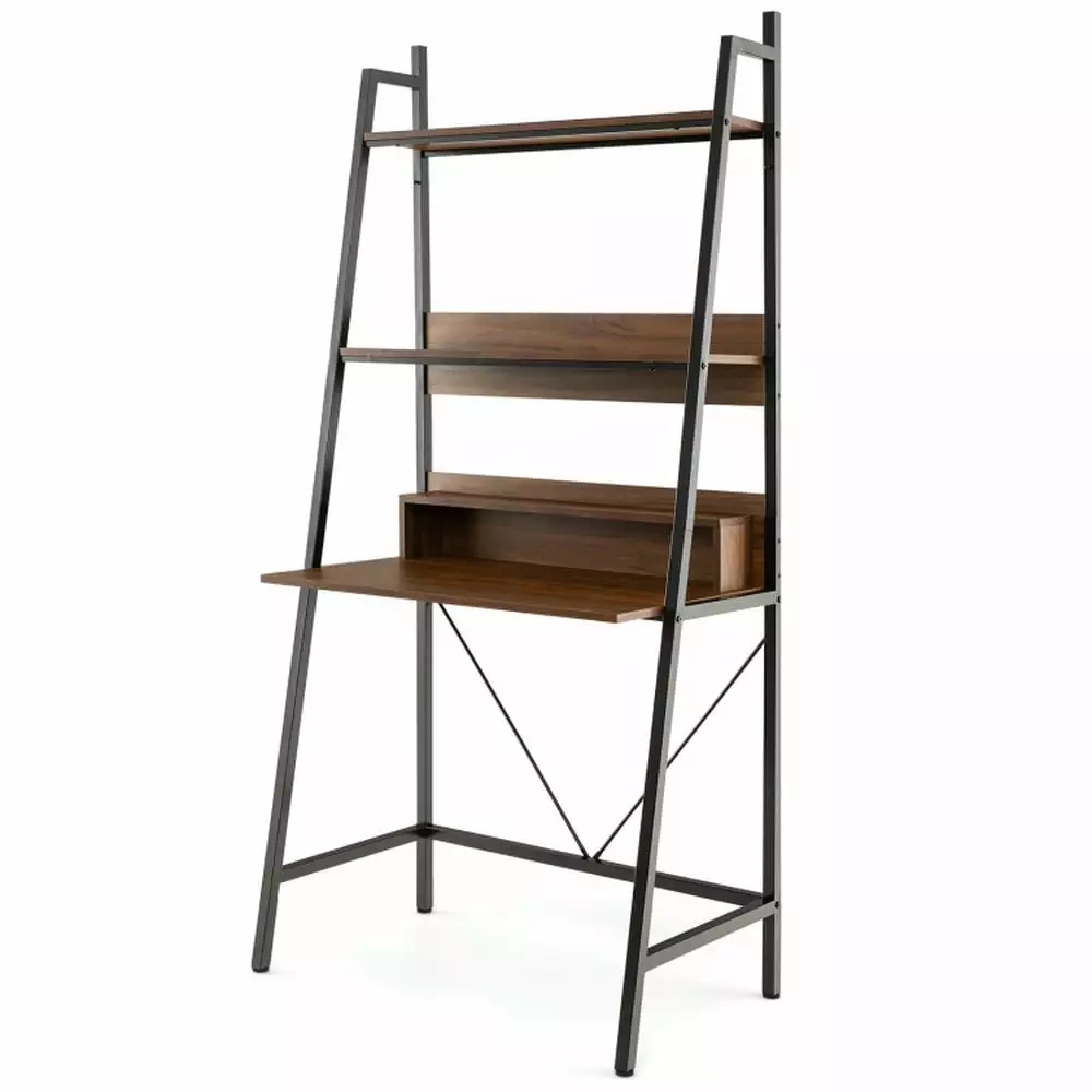 Kadyn 71 High Freestanding Laptop Desk Open Shelves Brown