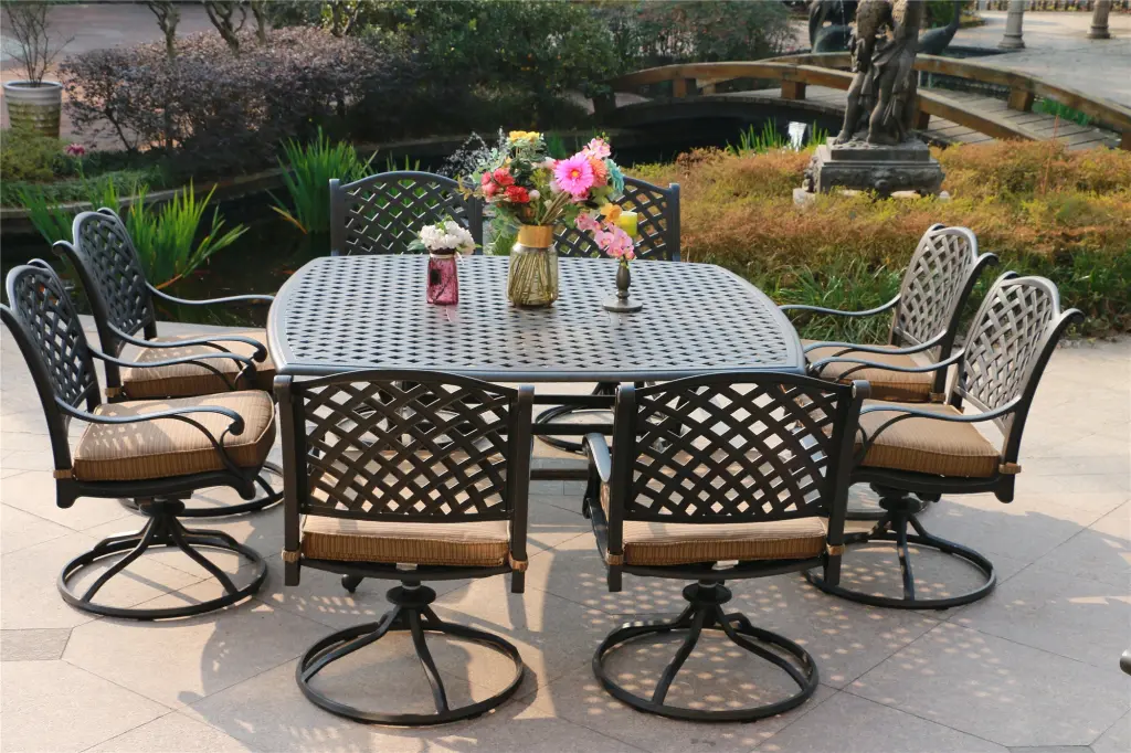Square 8 Person 63.98 Inch Long Dining Set Dupione Brown Cushions gathercraft