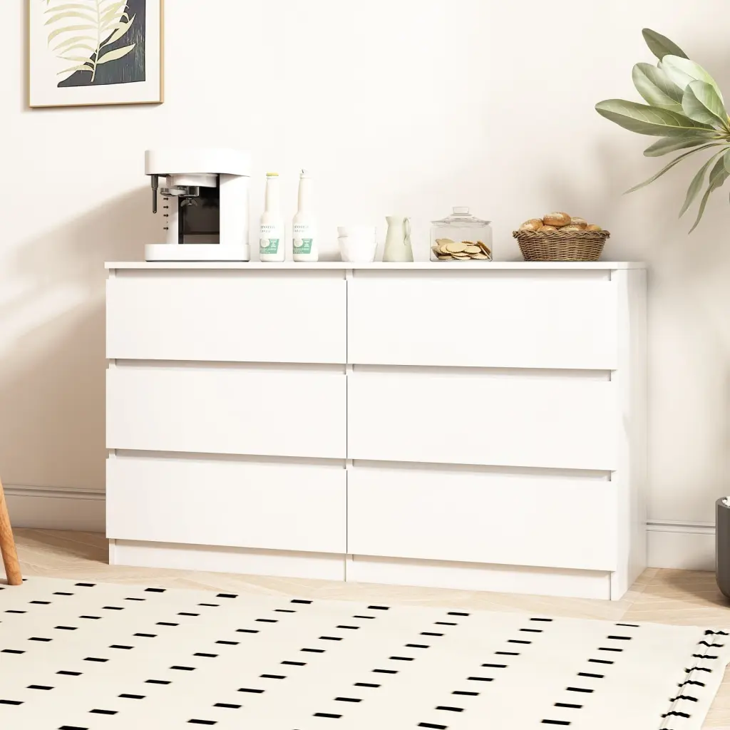 Large 6 Drawer Chest Drawers Dresser Table White 5 Drawers zr furniture